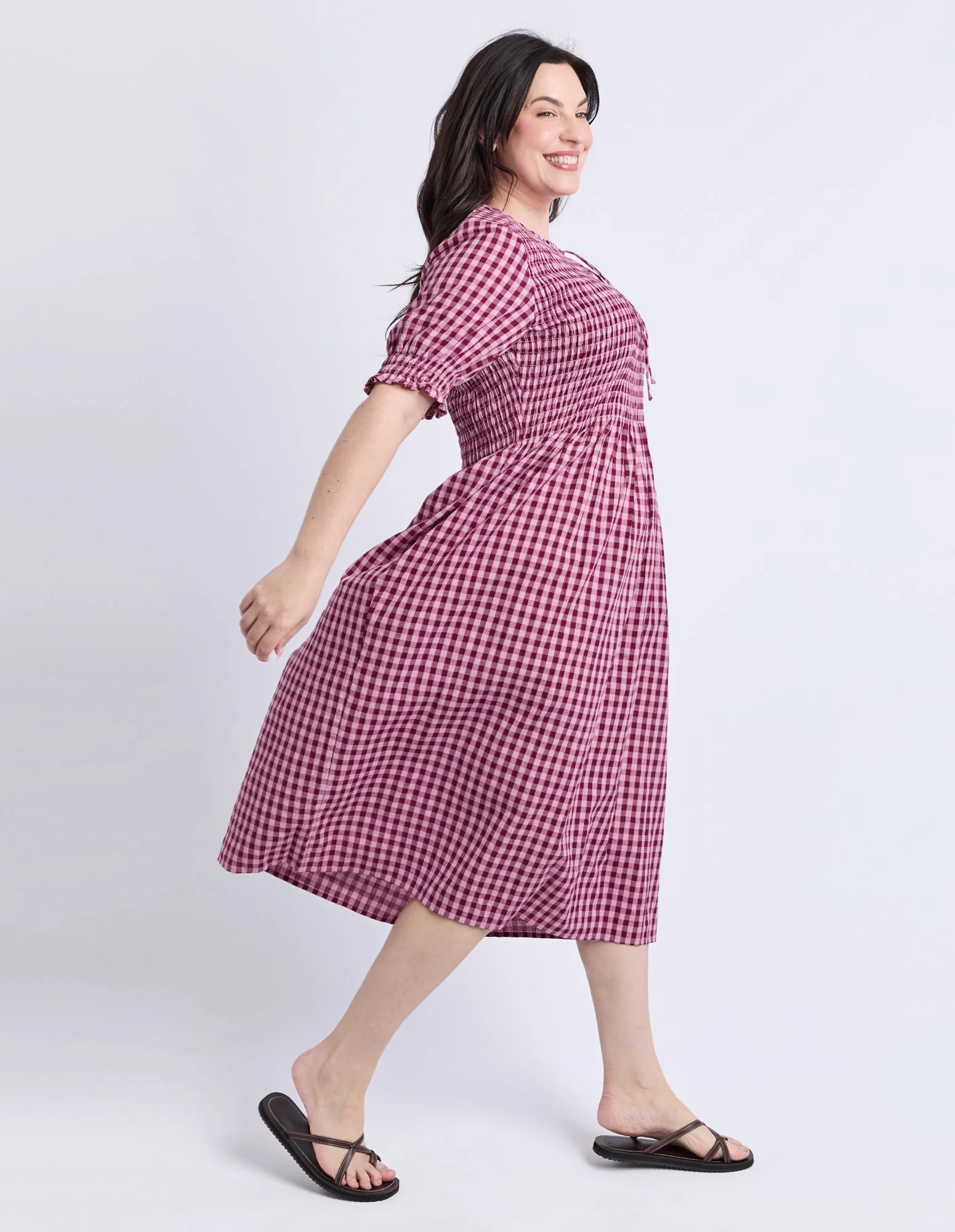 Elm Willa Check Dress Merlot - Image 5
