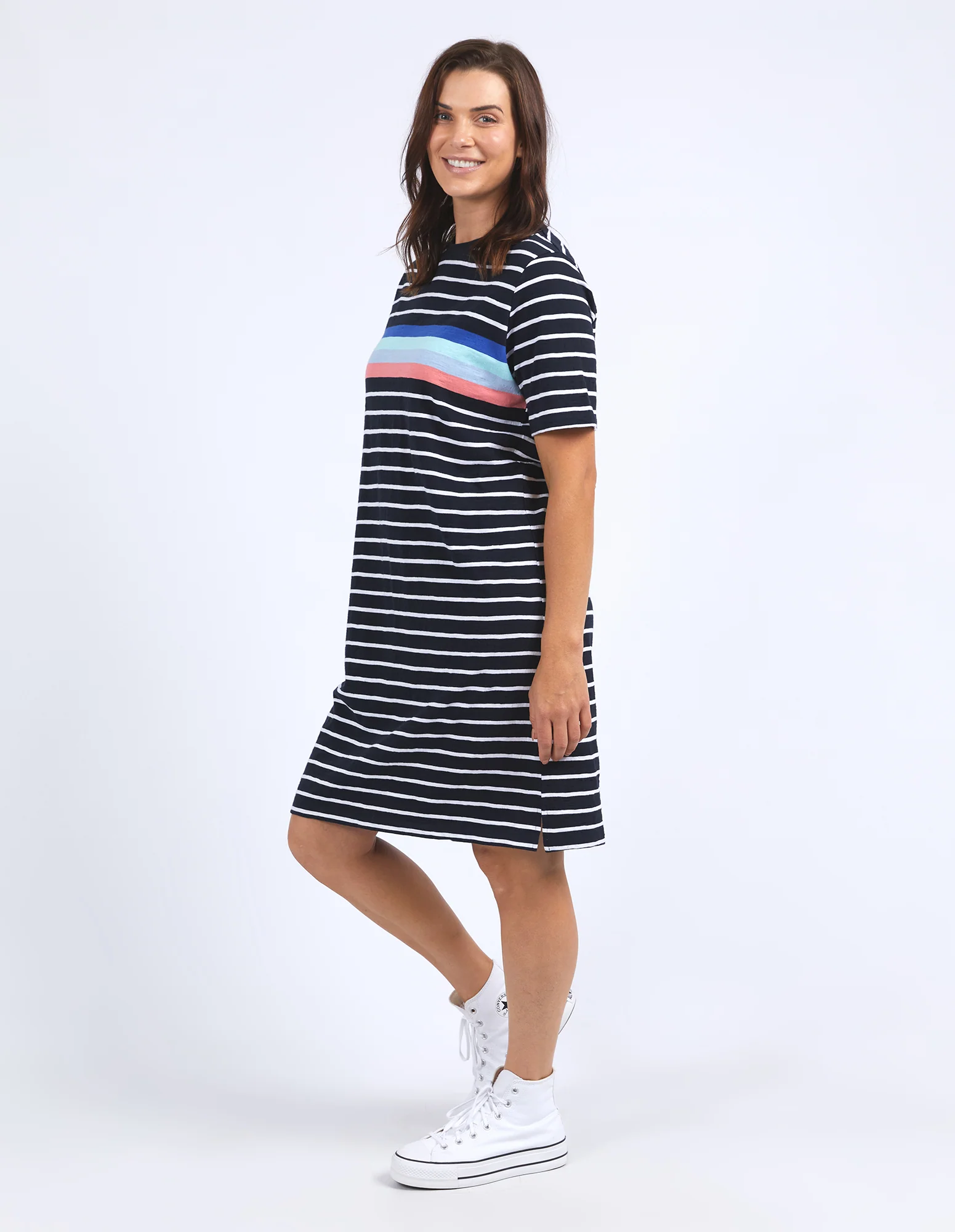 Elm Zena Tee Dress Navy & White Stripe - Image 4