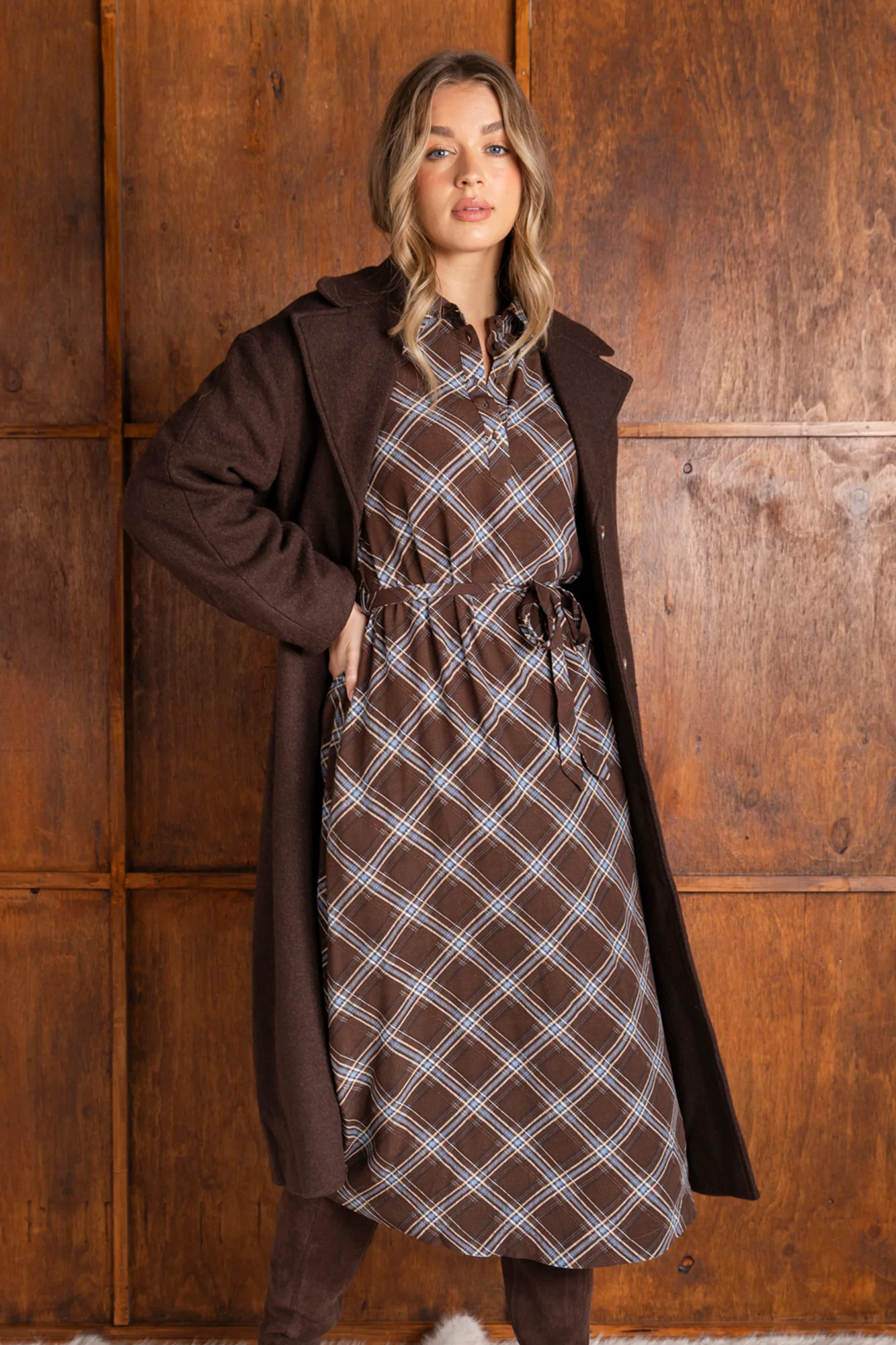 Foxwood Edison Check Dress Chocolate
