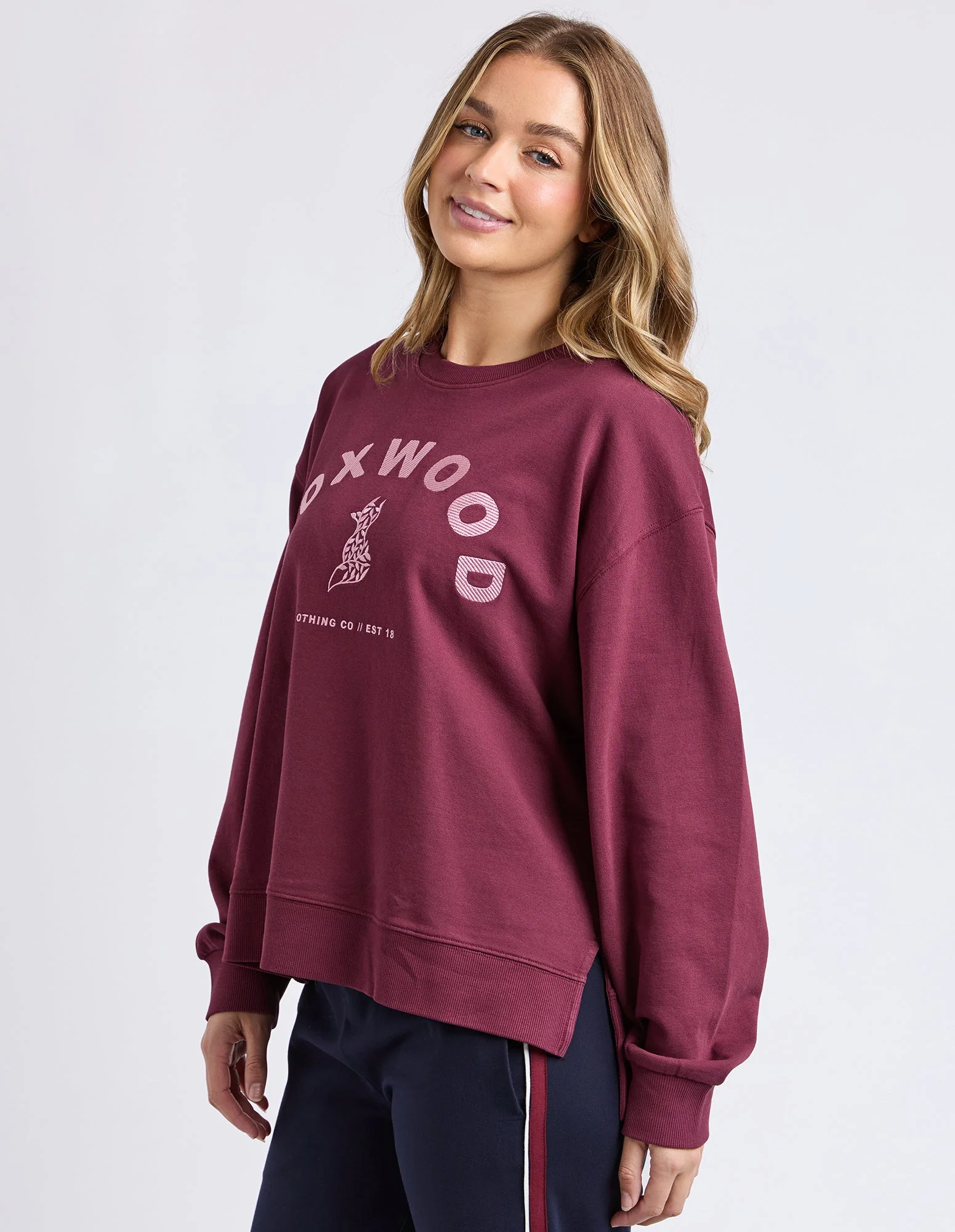 Foxwood Effortless Contrast Crew Wine - Image 2