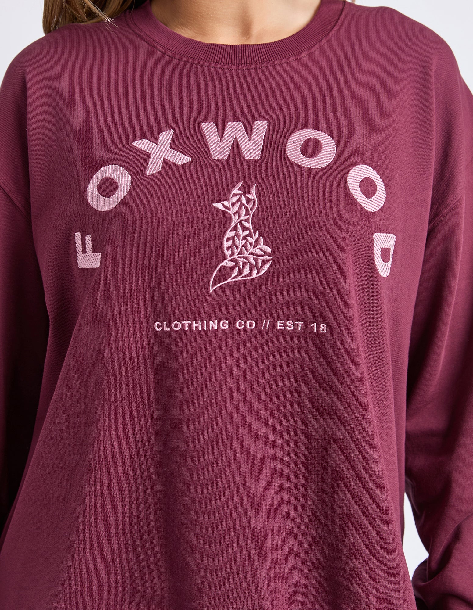Foxwood Effortless Contrast Crew Wine - Image 3