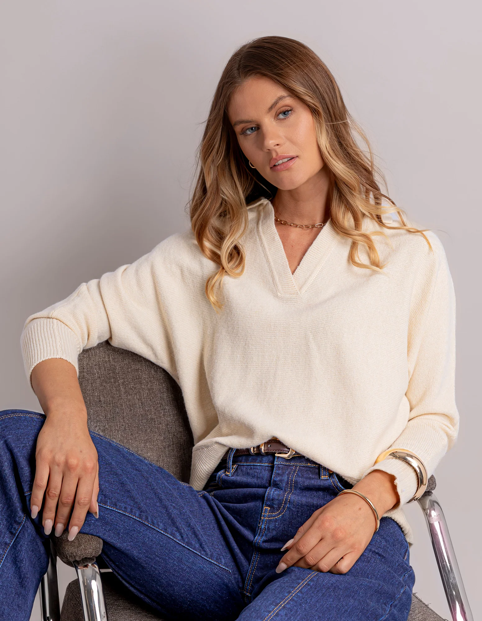Foxwood Elea Knit Polo Egg Shell