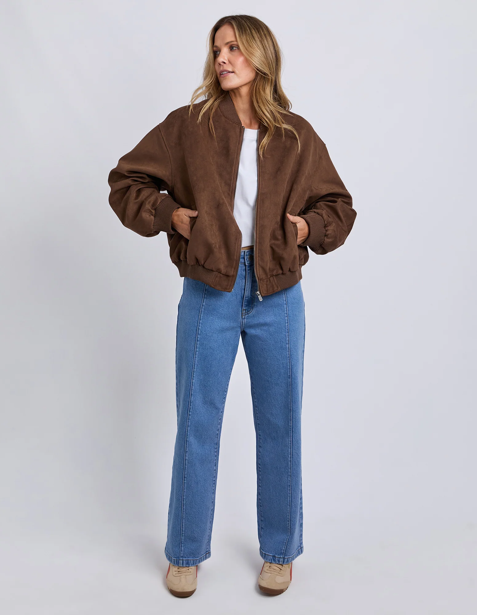 Foxwood Evie Suede Bomber Jacket Chocolate - Image 4