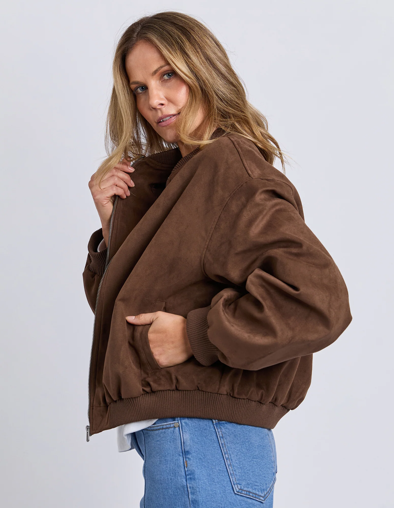 Foxwood Evie Suede Bomber Jacket Chocolate - Image 5