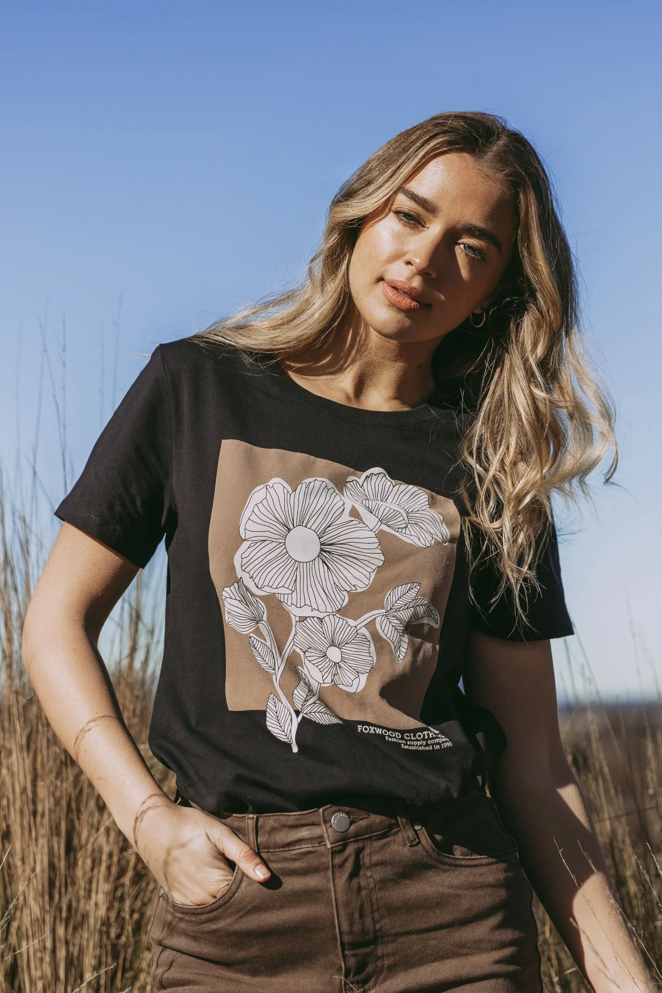 Foxwood Flower Block Tee Black - Image 3