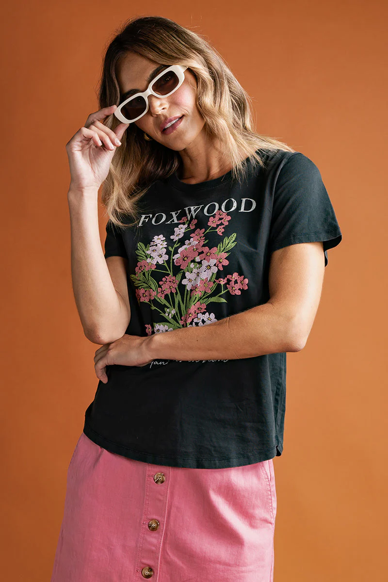 Foxwood Flower Block Tee Washed Black - Image 2