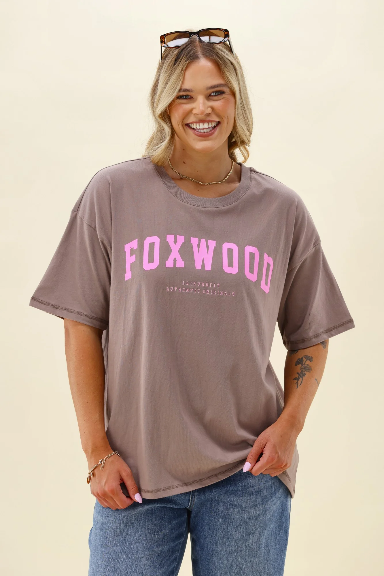 Foxwood Interval Tee Brown With Bright Pink