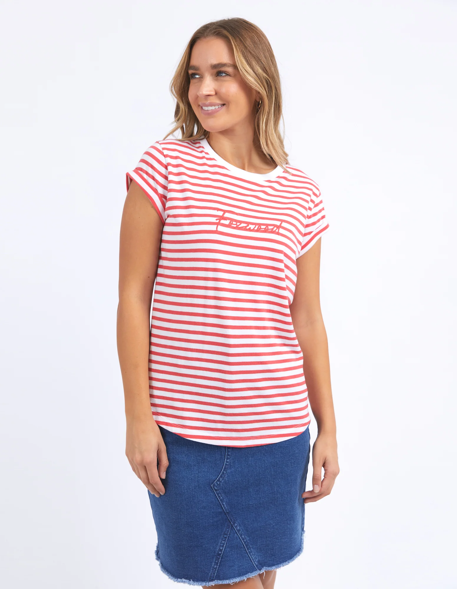 Foxwood Signature Stripe Tee Cayenne & White Stripe - Image 3