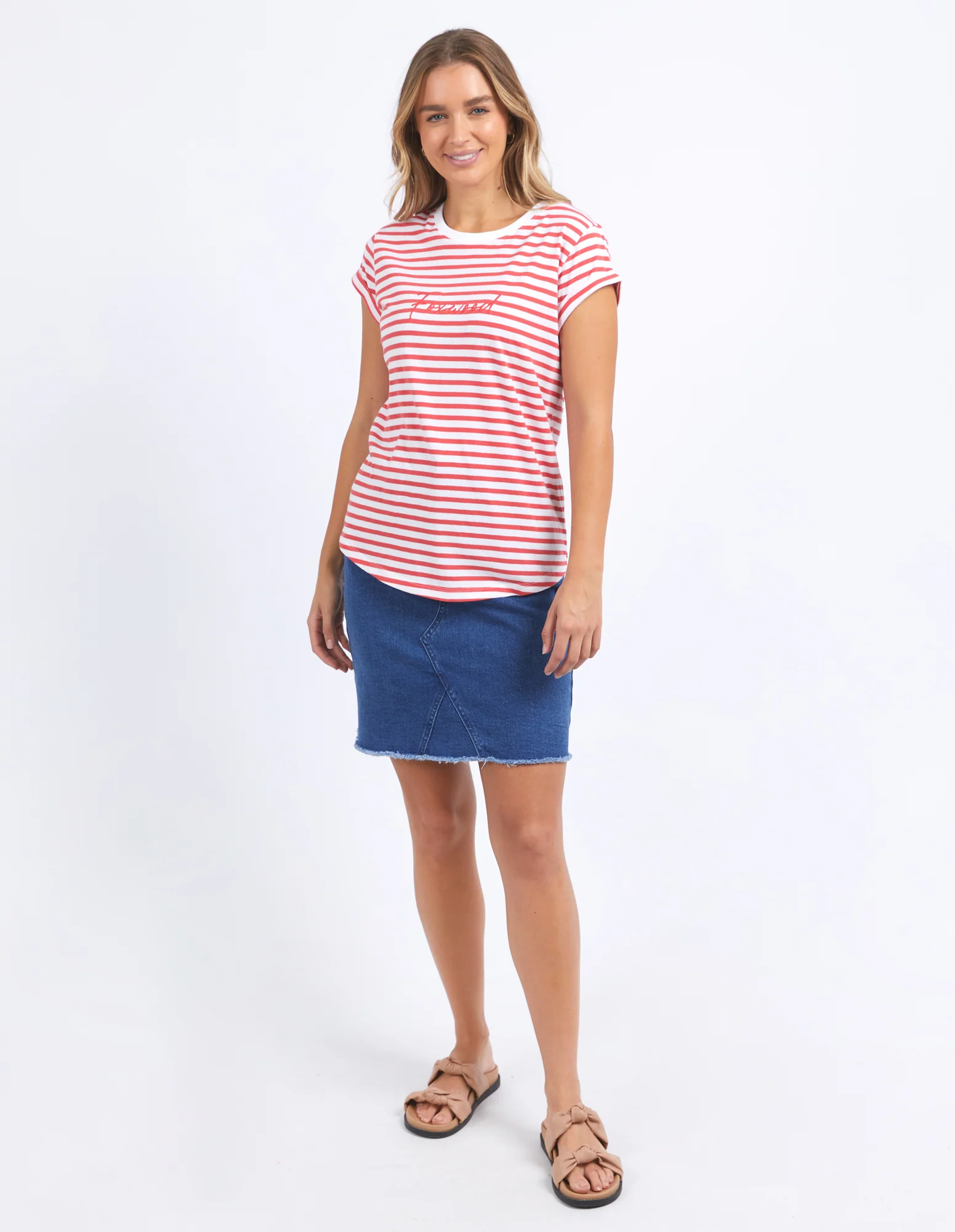 Foxwood Signature Stripe Tee Cayenne & White Stripe - Image 5