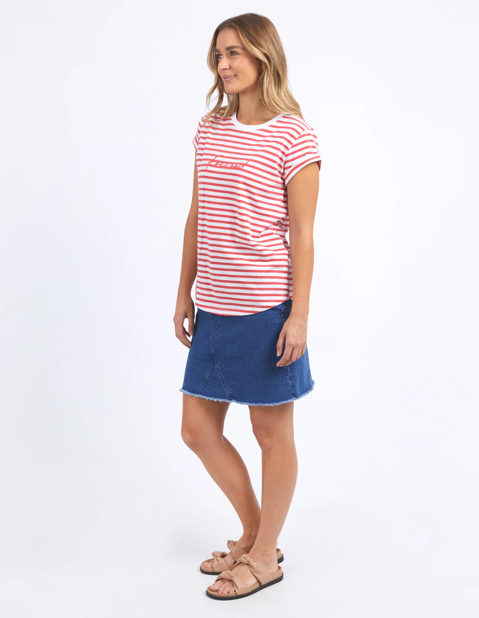 Foxwood Signature Stripe Tee Cayenne & White Stripe - Image 6
