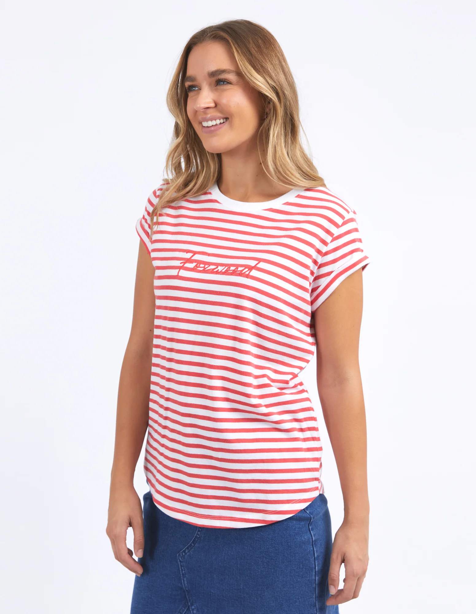 Foxwood Signature Stripe Tee Cayenne & White Stripe - Image 7