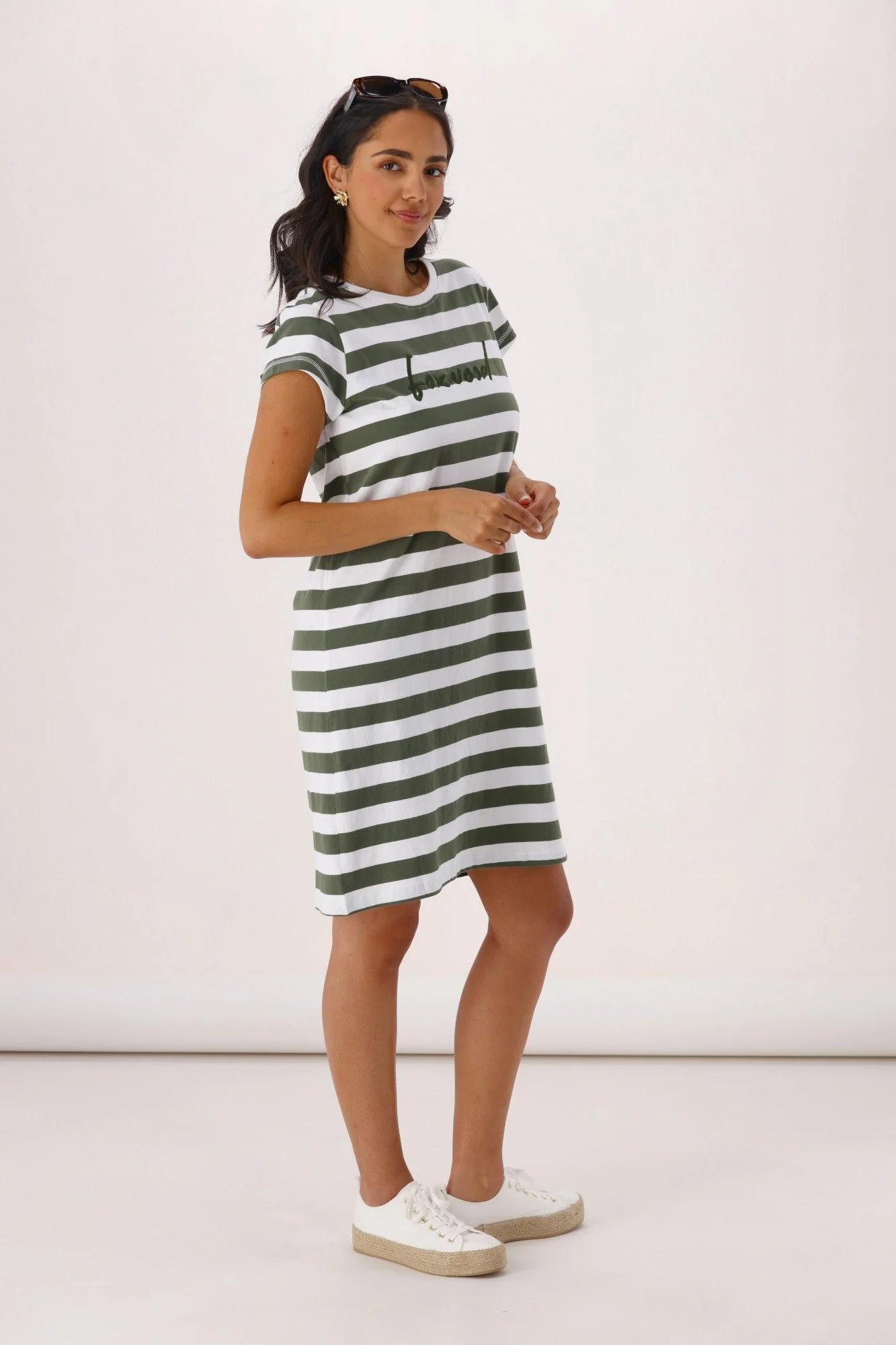 Foxwood Signature Stripe Tee Dress Khaki/White Stripe - Image 4