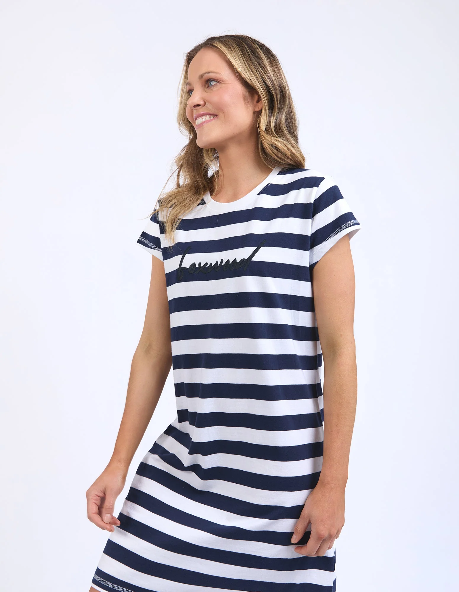Foxwood Signature Tee Dress Navy White Stripe - Image 5