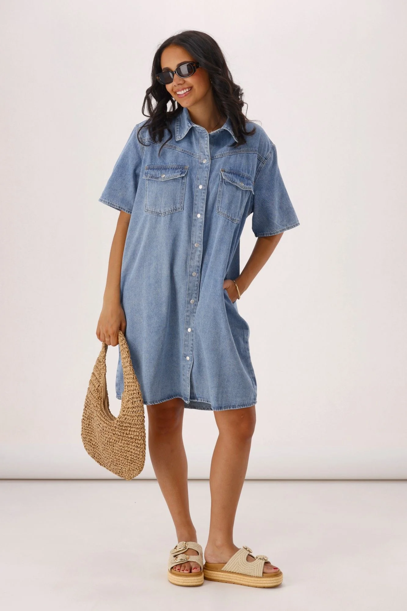 Foxwood Sorcha Denim Dress Light Blue