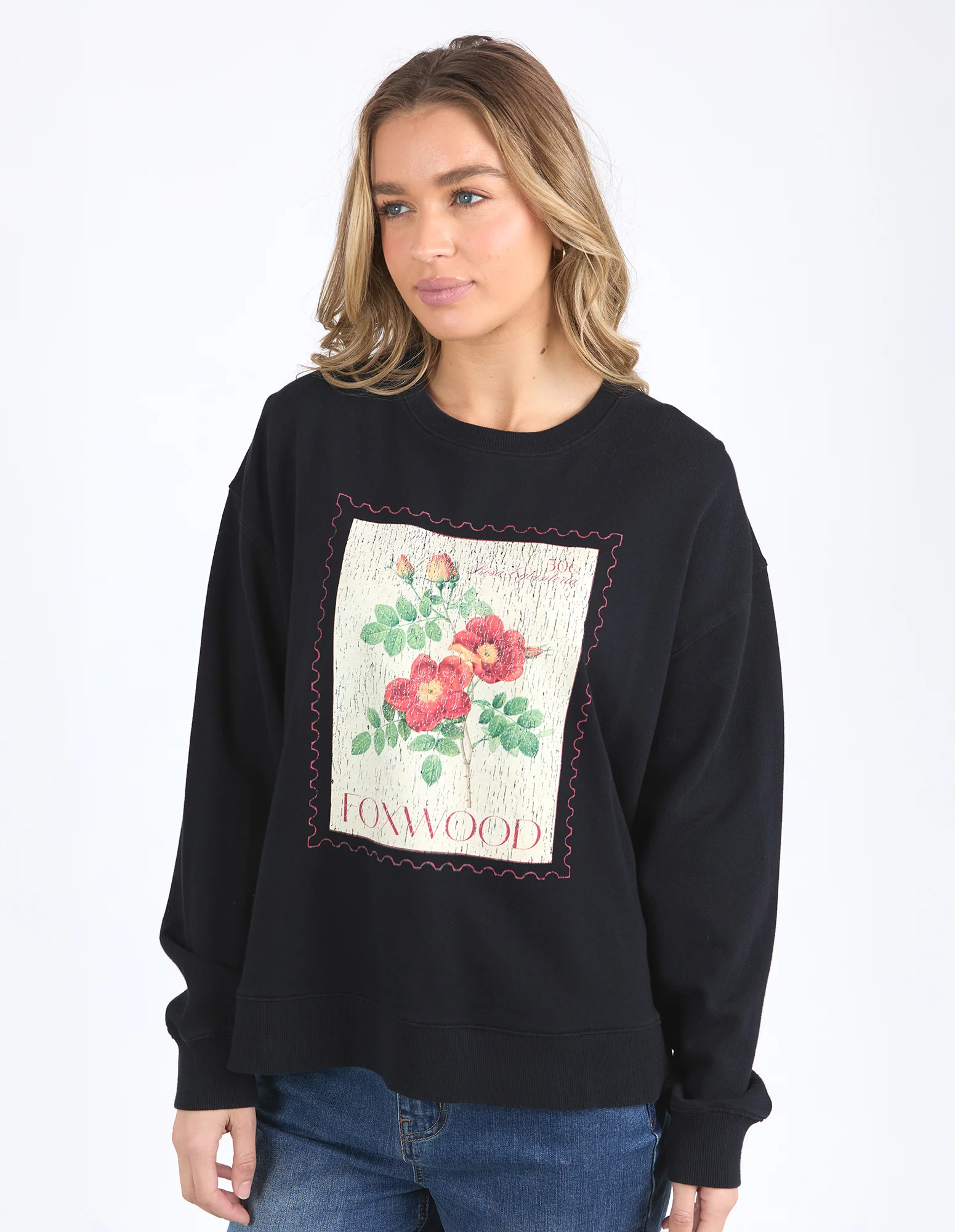 Foxwood Stamped Floral Crew Black - Image 4