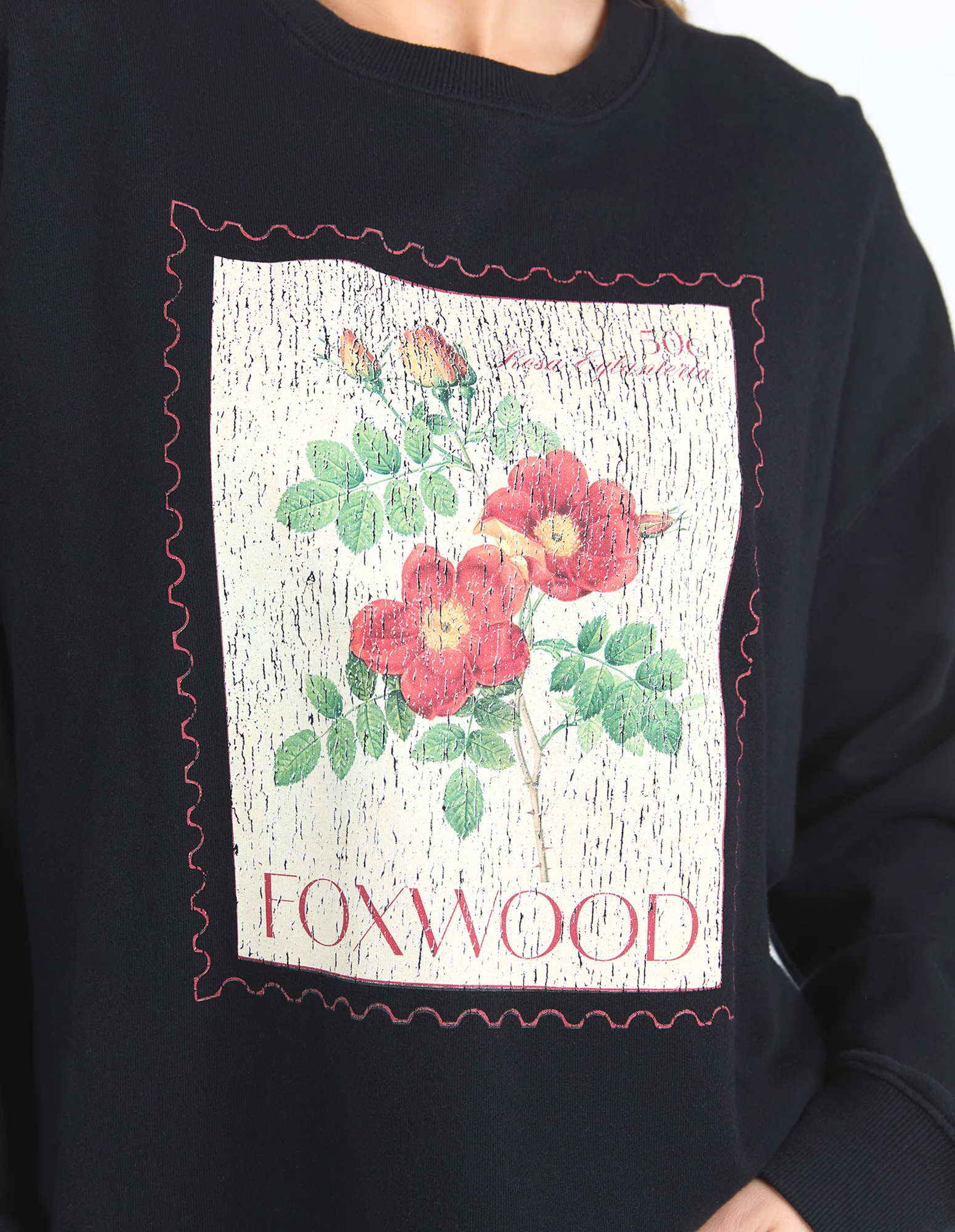 Foxwood Stamped Floral Crew Black - Image 5