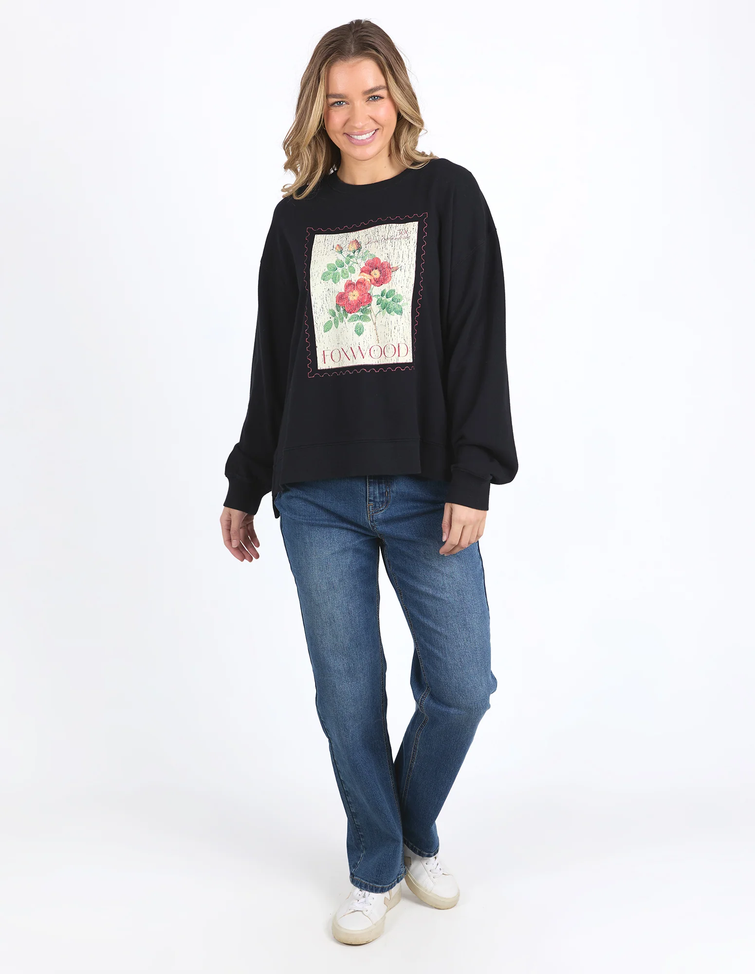 Foxwood Stamped Floral Crew Black - Image 6