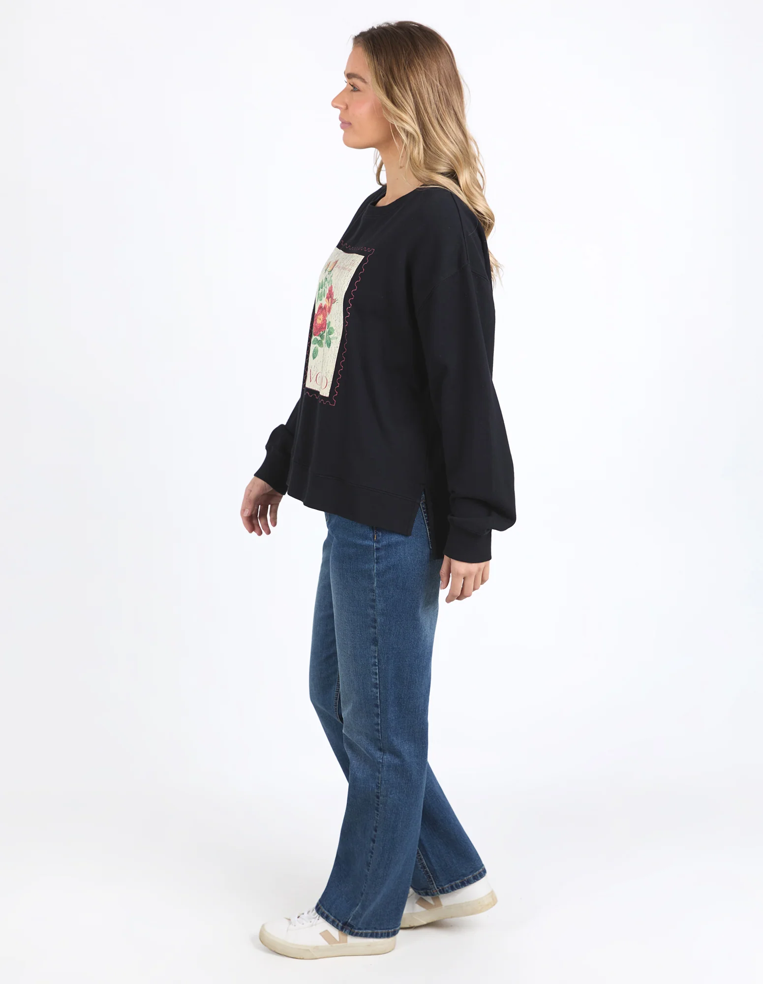 Foxwood Stamped Floral Crew Black - Image 7