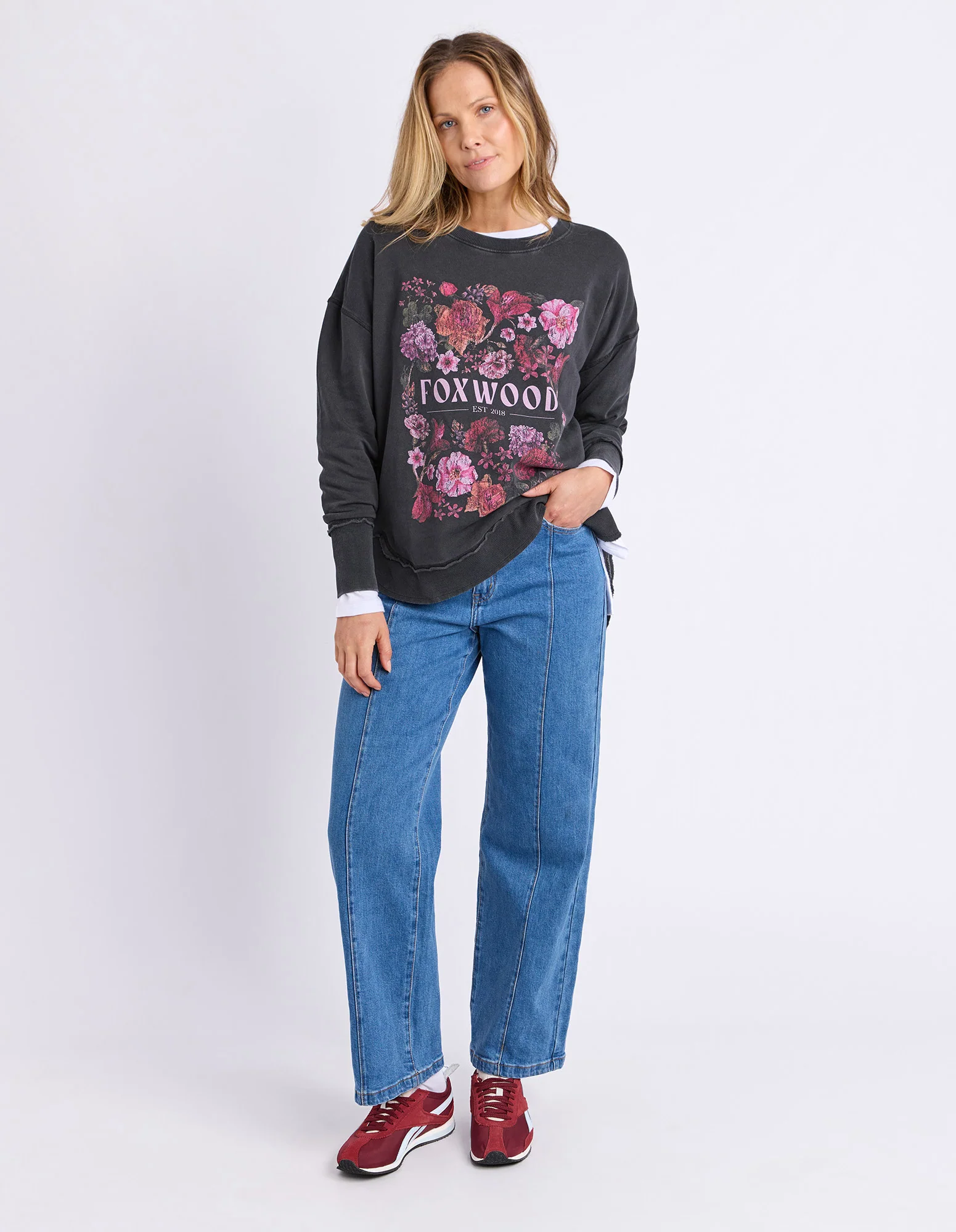 Foxwood Vintage Posy Jumper Washed Black - Image 2