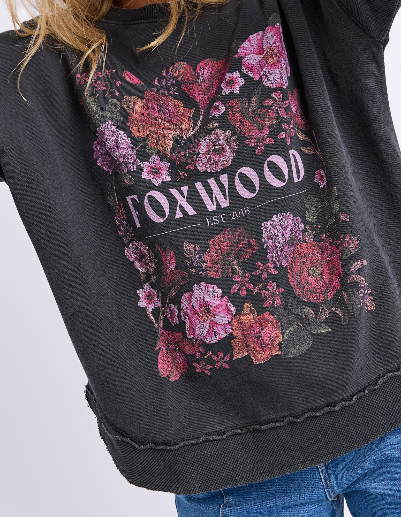 Foxwood Vintage Posy Jumper Washed Black - Image 3
