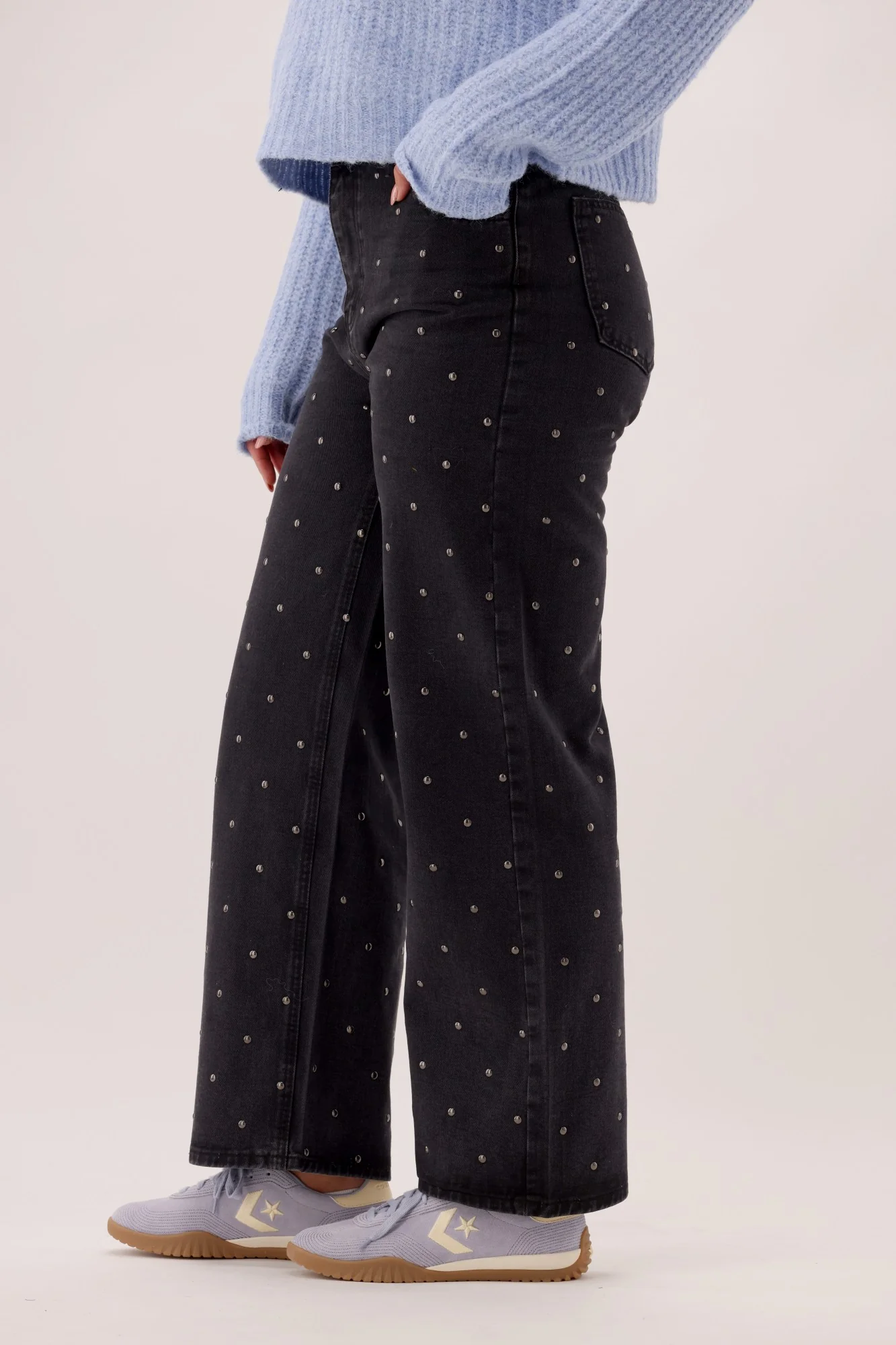 Fria Cotton Nail Stud Detail Jeans Black - Image 5