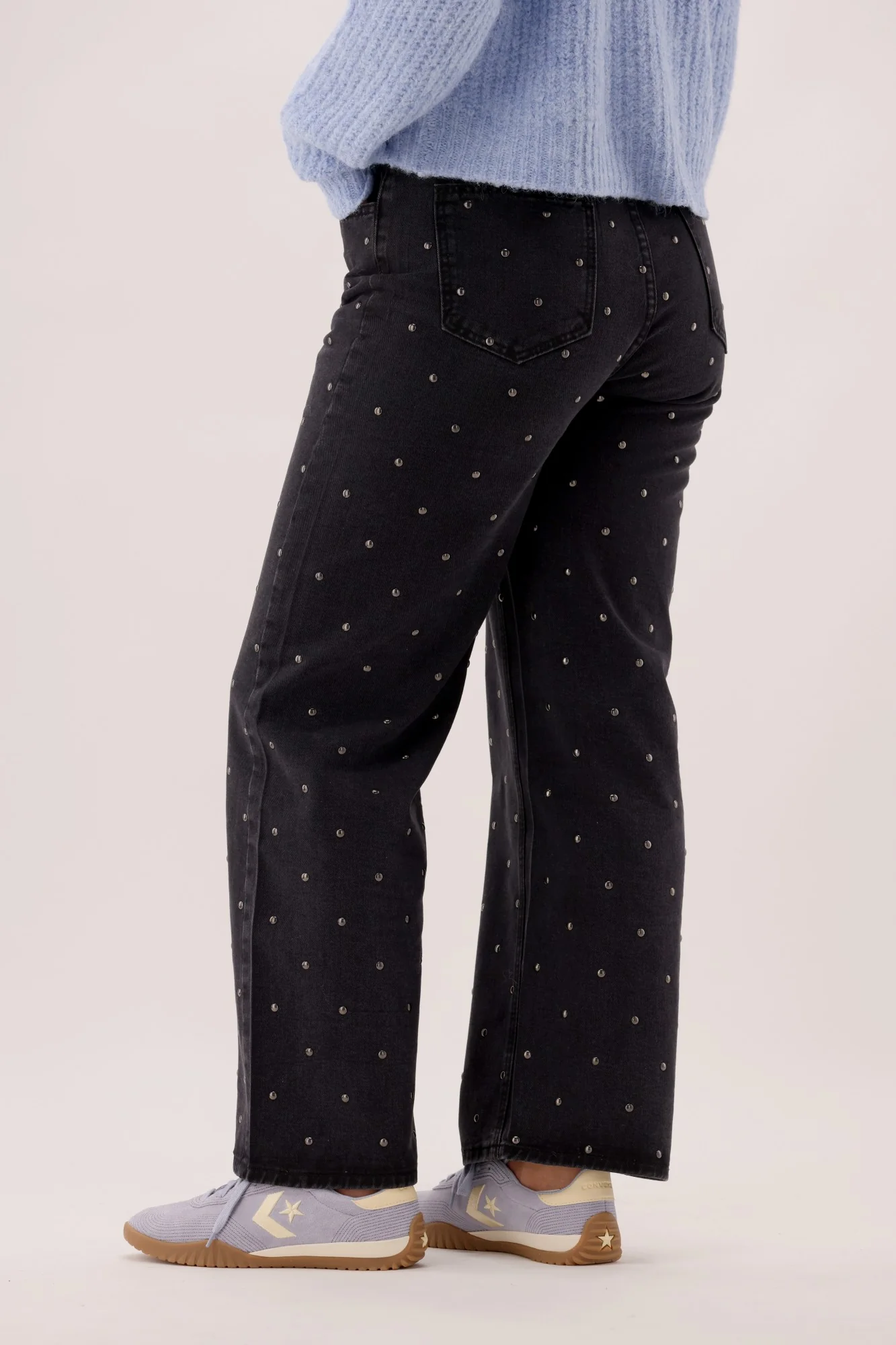 Fria Cotton Nail Stud Detail Jeans Black - Image 6