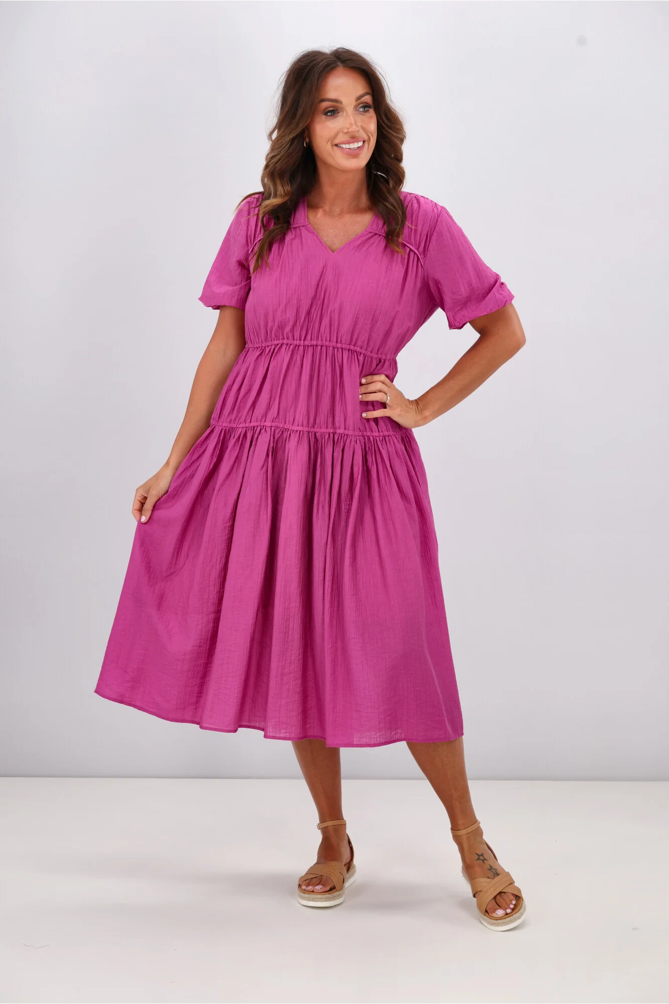 Gloss by Shine On Briony Tiered Dress Pink