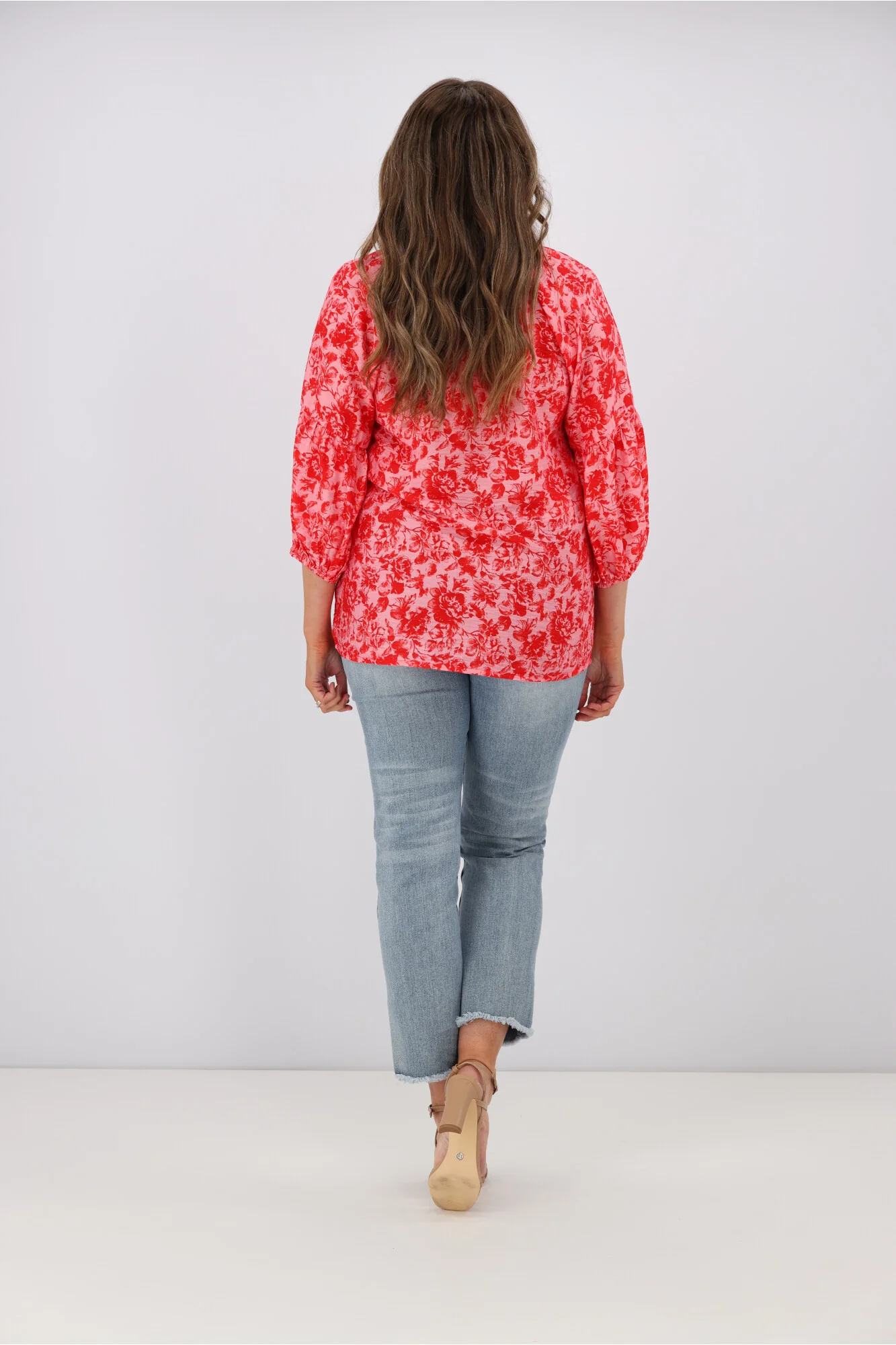 Gloss by Shine On Dana Tie Blouse Red Pink Floral - Image 6