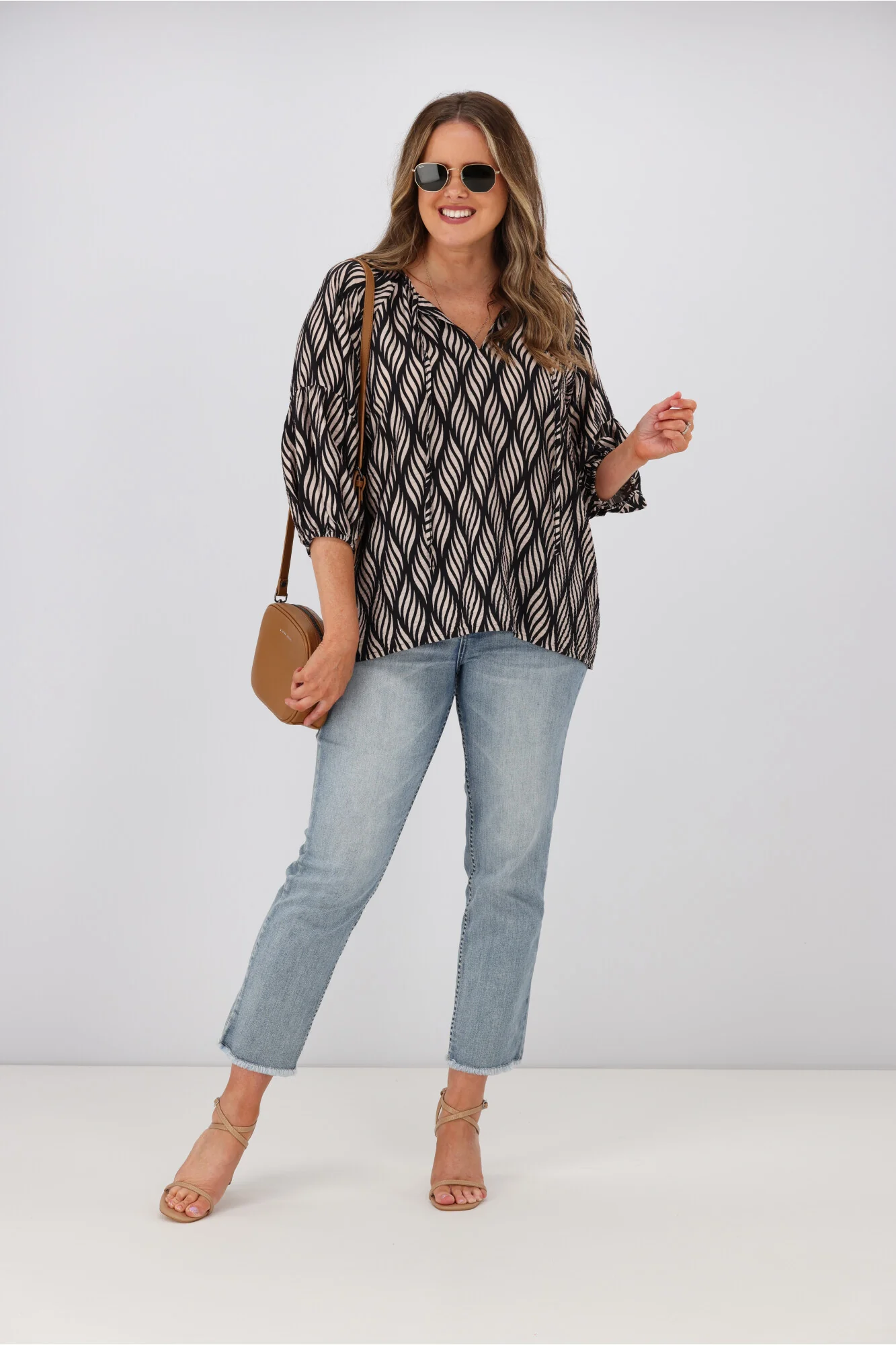 Gloss by Shine On Dana Tie Blouse Spiraling Geo Print - Image 3