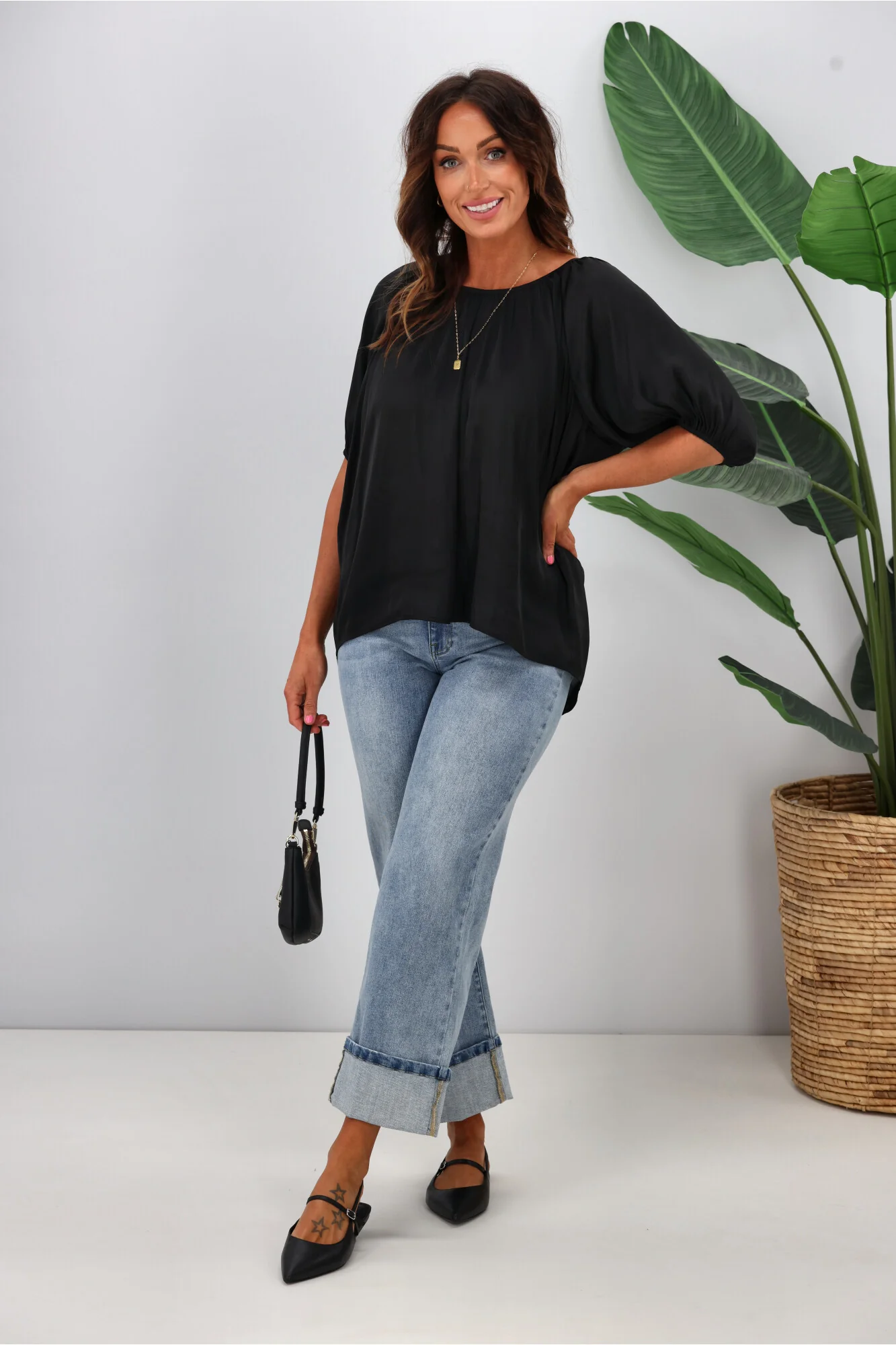 Gloss by Shine On Eve Satin Gathered Top Black - Image 3