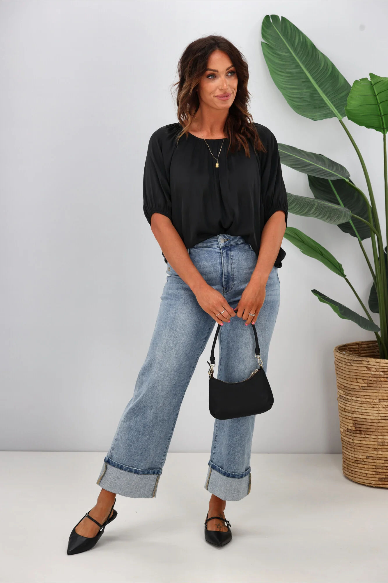 Gloss by Shine On Eve Satin Gathered Top Black - Image 5