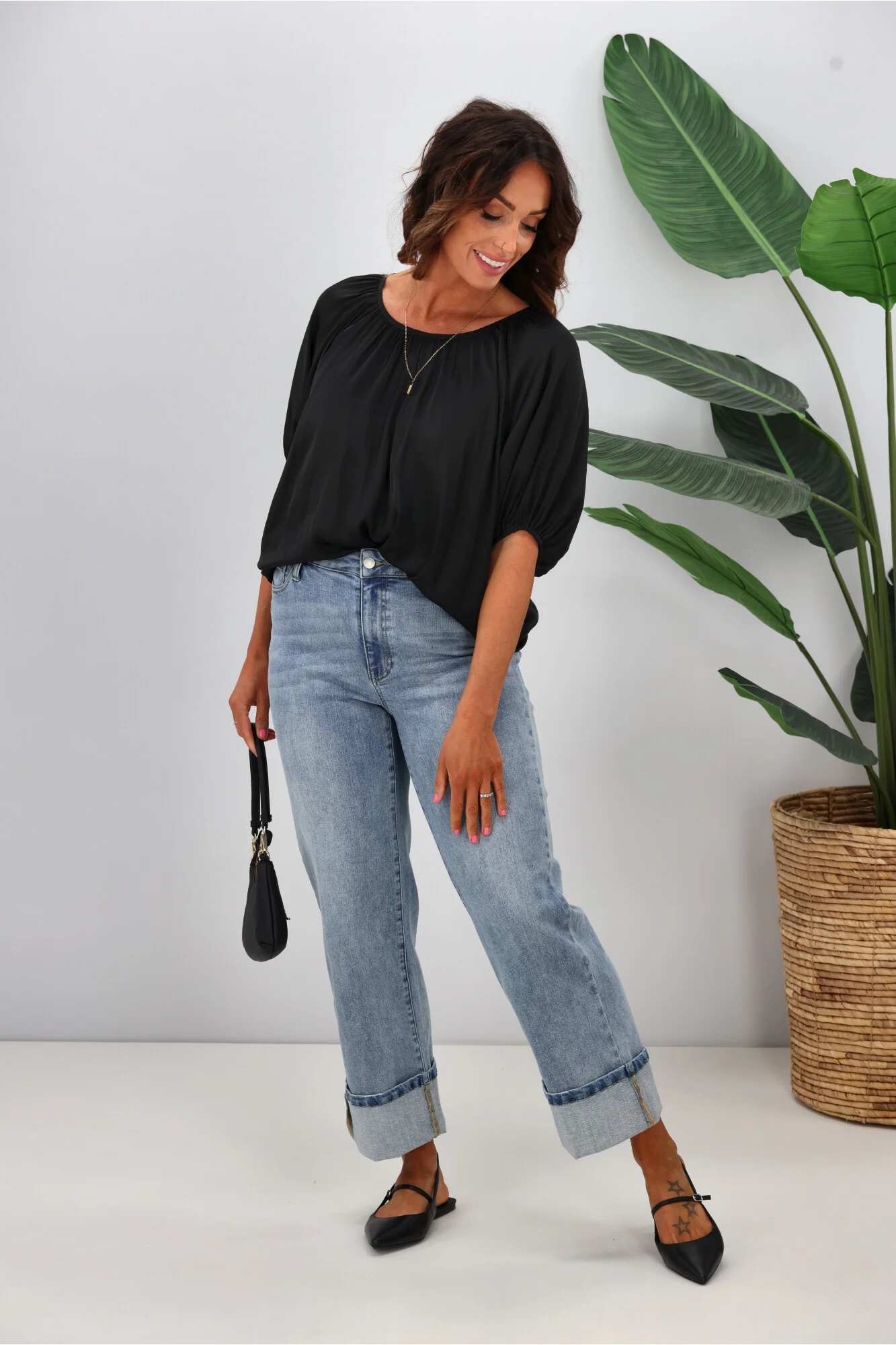 Gloss by Shine On Eve Satin Gathered Top Black - Image 6