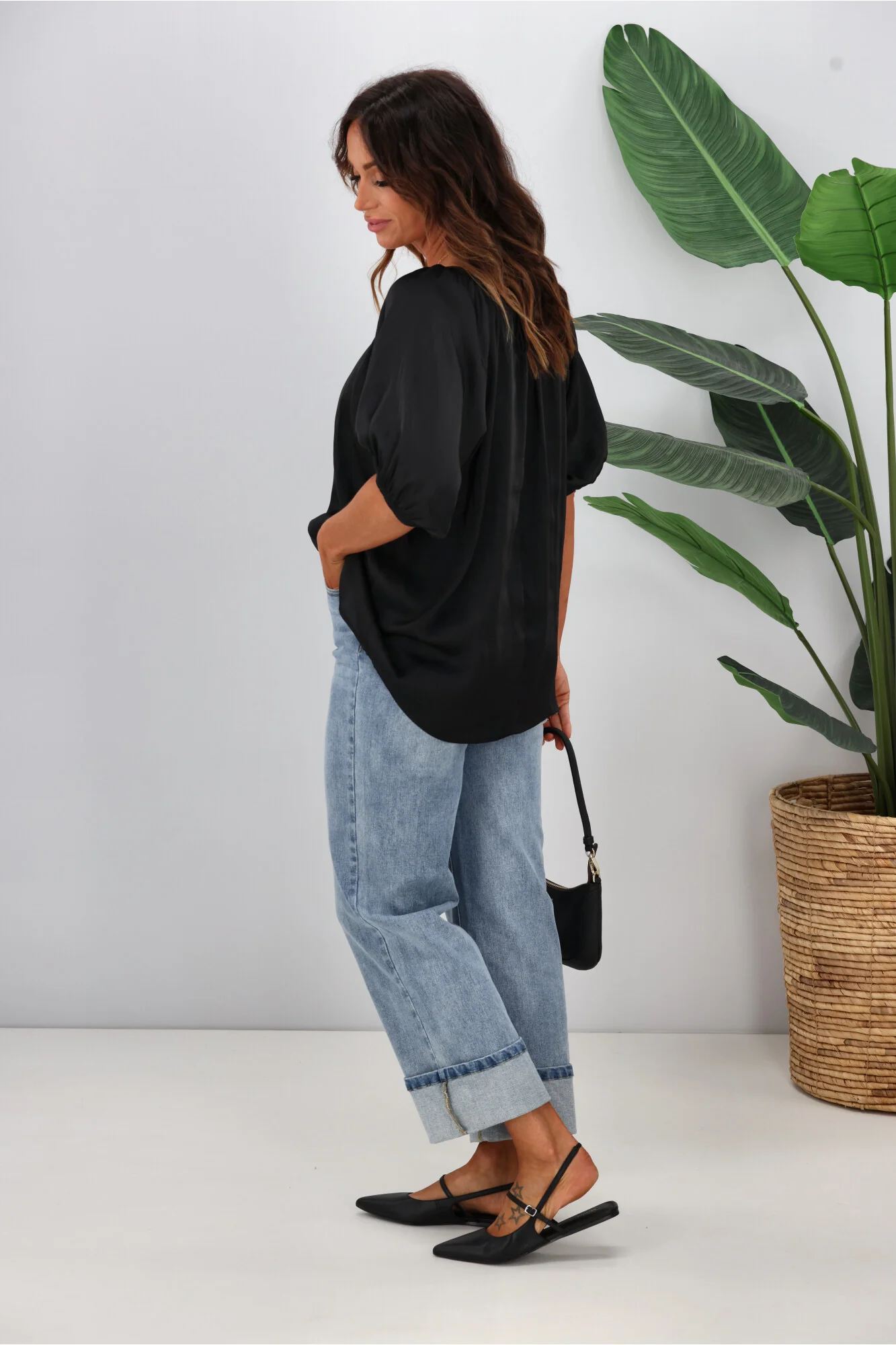 Gloss by Shine On Eve Satin Gathered Top Black - Image 8