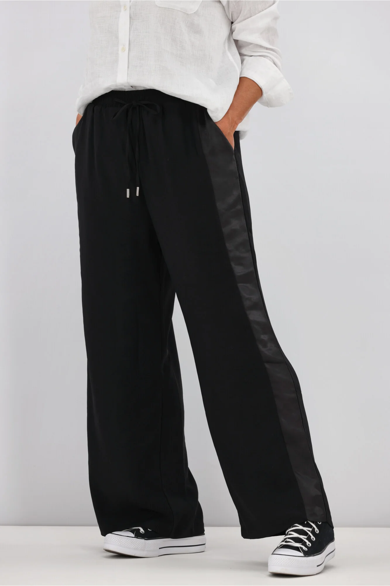 Gloss by Shine On Havanna Satin Stripe Pants Black - Image 4