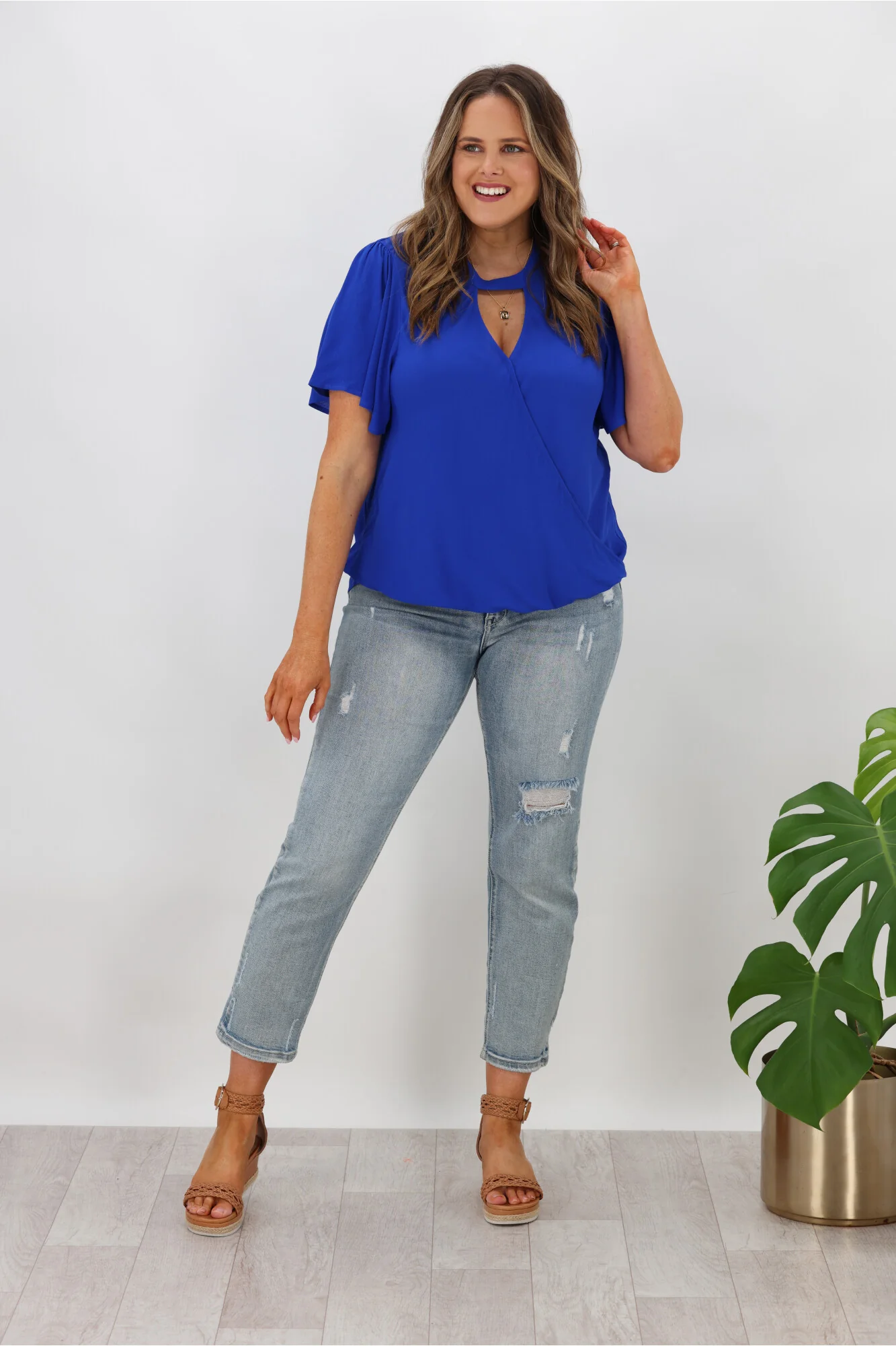 Gloss by Shine On Maria Crossover Front High Neck Blouse Cobalt - Image 3