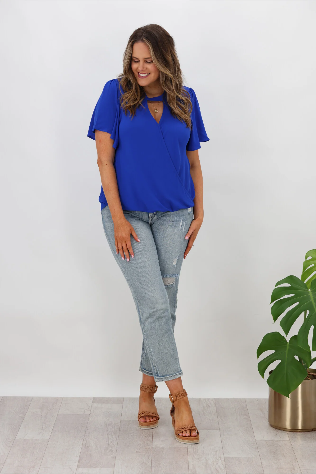 Gloss by Shine On Maria Crossover Front High Neck Blouse Cobalt - Image 4