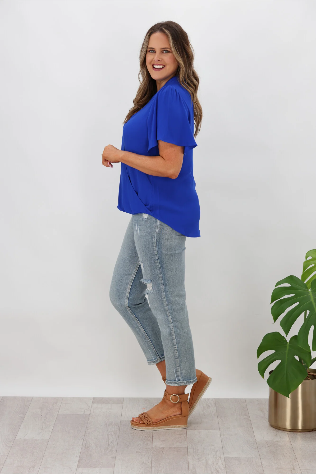 Gloss by Shine On Maria Crossover Front High Neck Blouse Cobalt - Image 5
