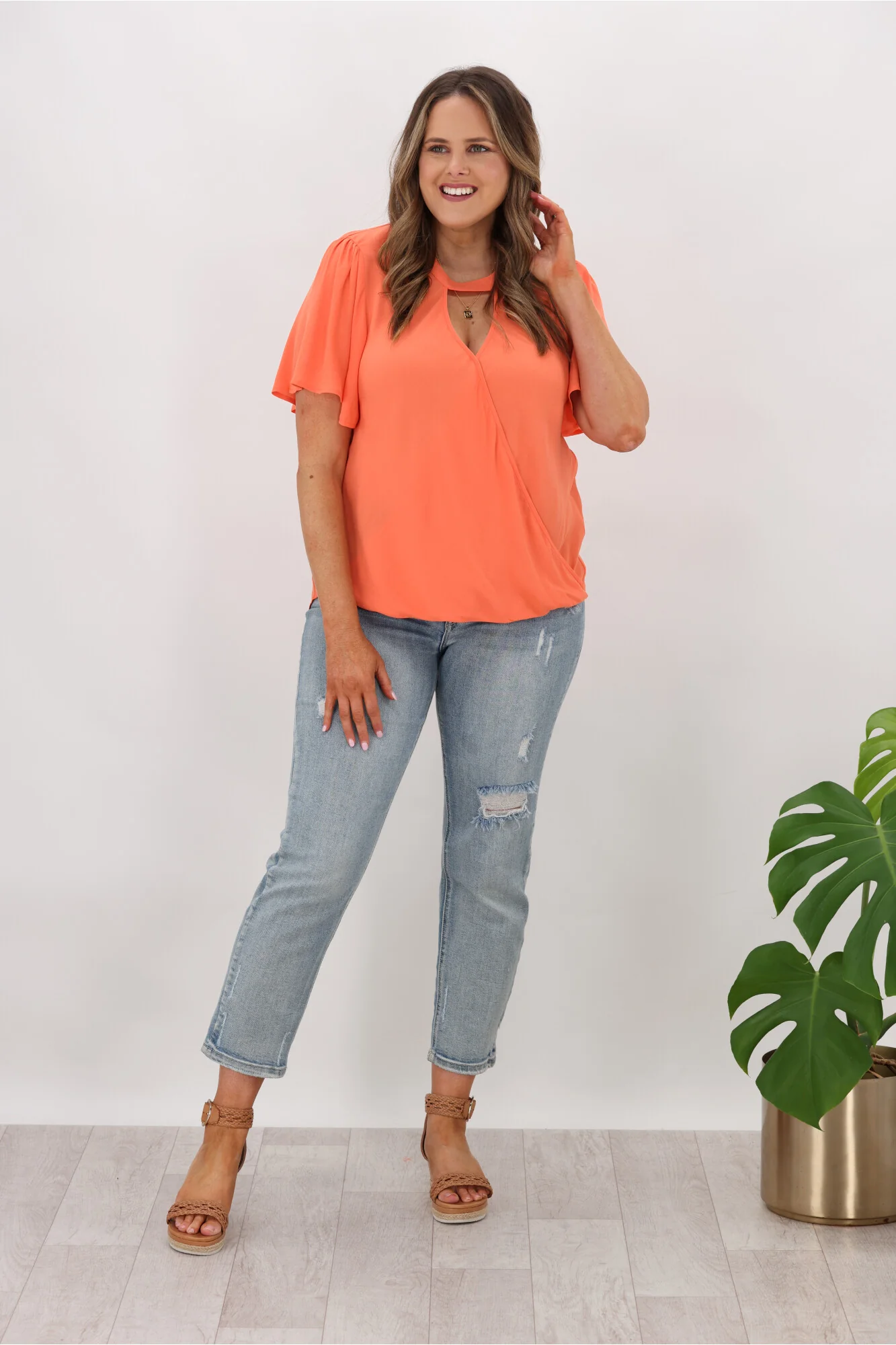 Gloss by Shine On Maria Crossover Front High Neck Blouse Tomato - Image 3