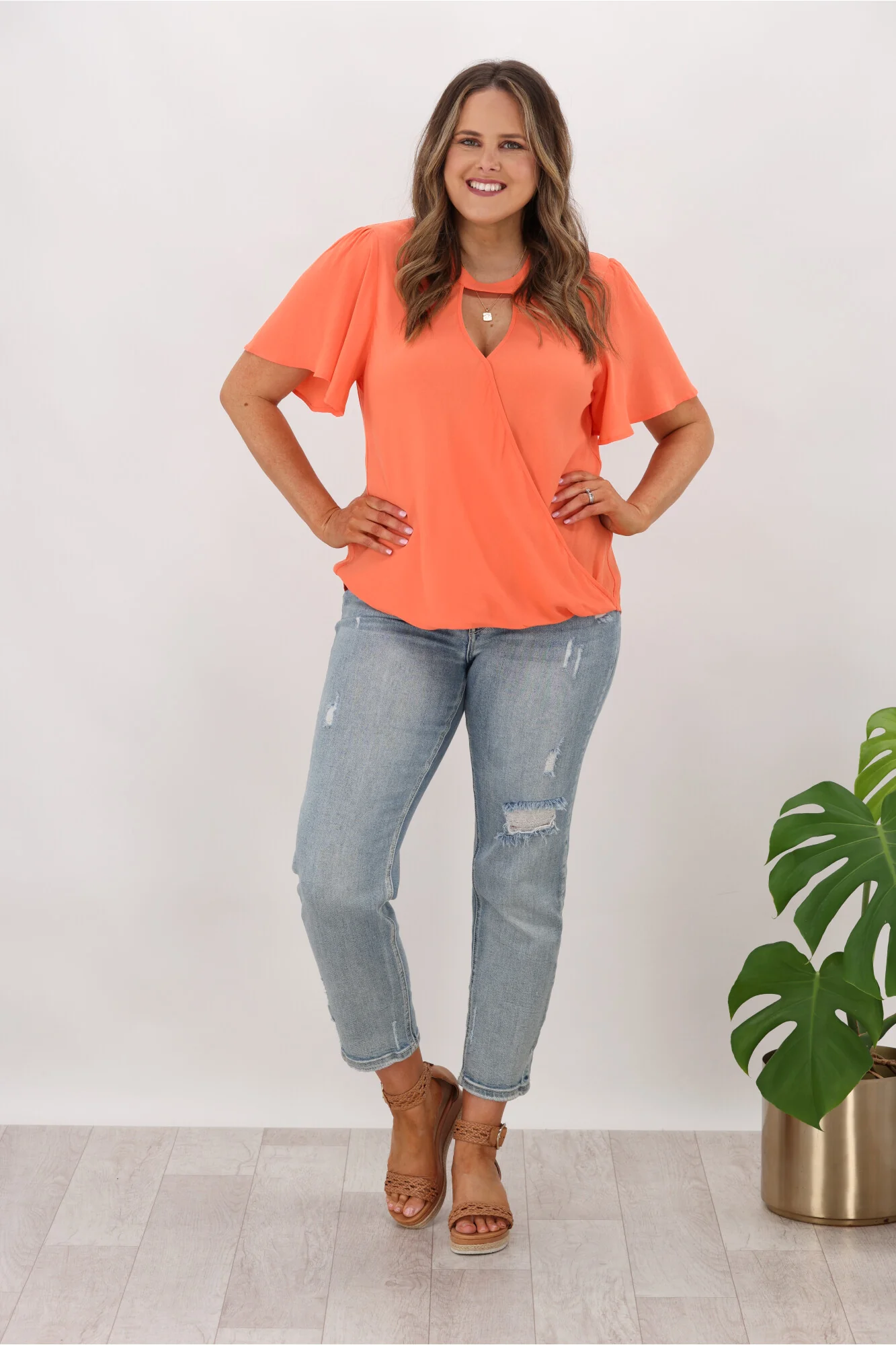 Gloss by Shine On Maria Crossover Front High Neck Blouse Tomato - Image 5