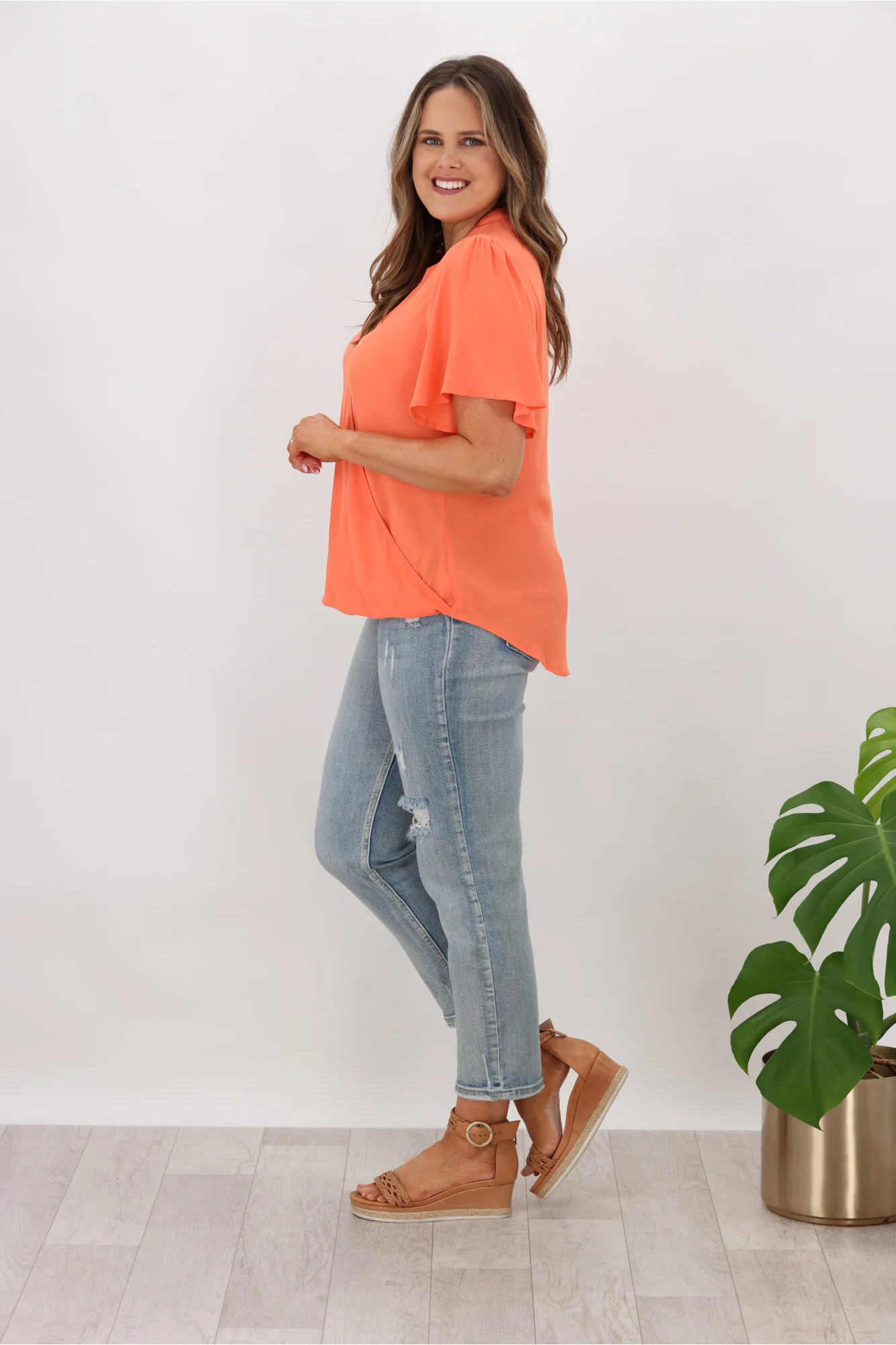 Gloss by Shine On Maria Crossover Front High Neck Blouse Tomato - Image 6