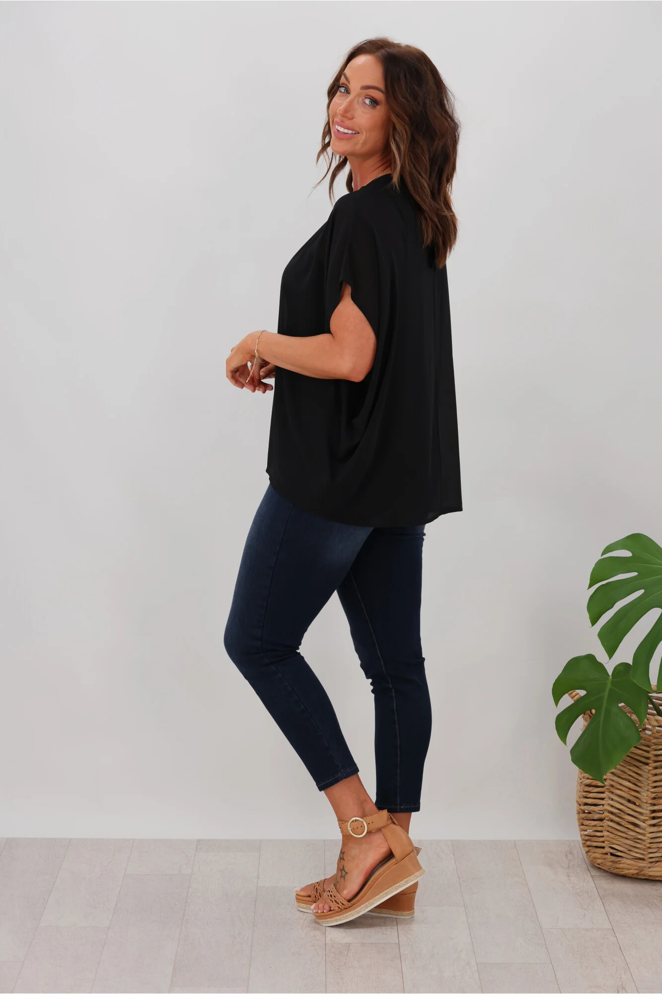 Gloss by Shine On Mathilda Batwing Tie Neck Top Black - Image 6