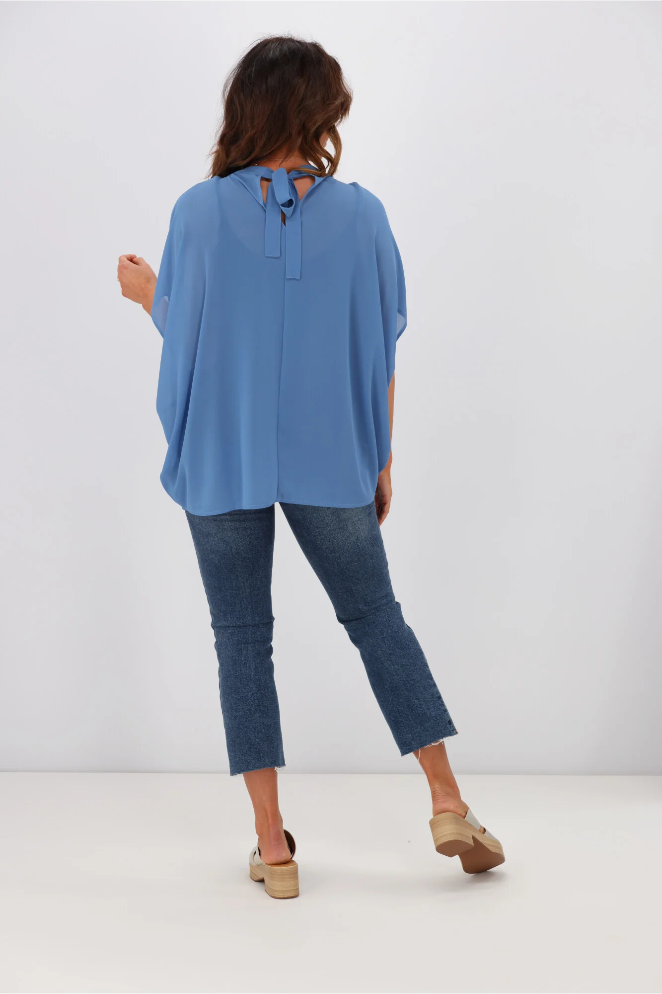 Gloss by Shine On Mathilda Batwing Tie Neck Top Blue - Image 6