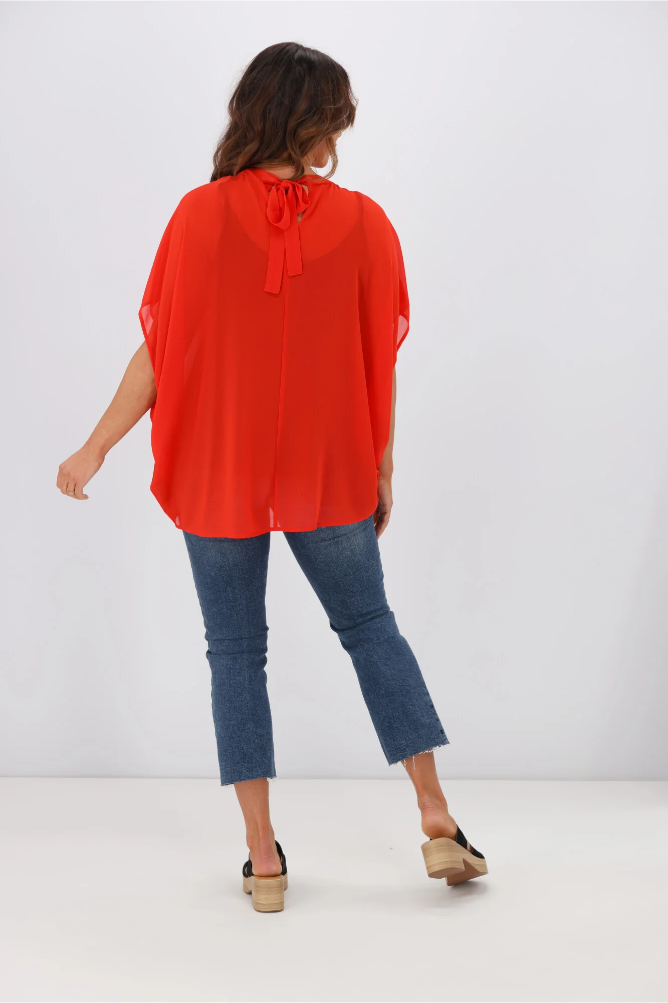Gloss by Shine On Mathilda Batwing Tie Neck Top Tomato - Image 7