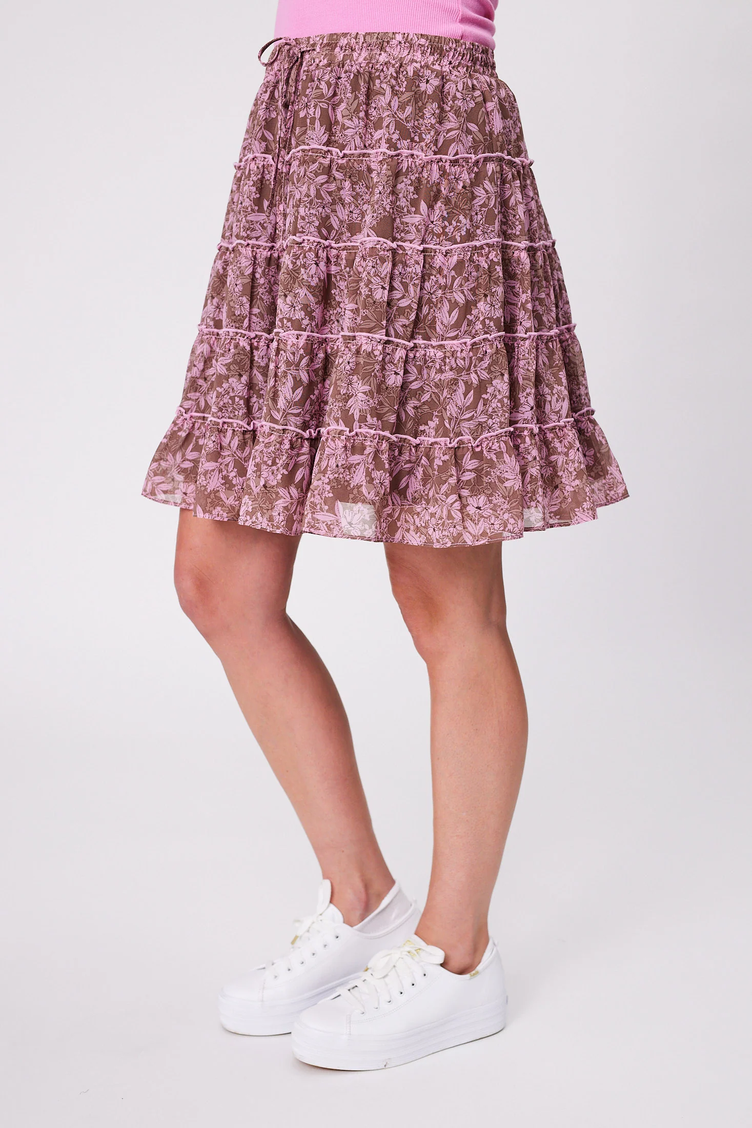 Gloss by Shine On Mirielle Mini Skirt Brown Pink Floral - Image 10