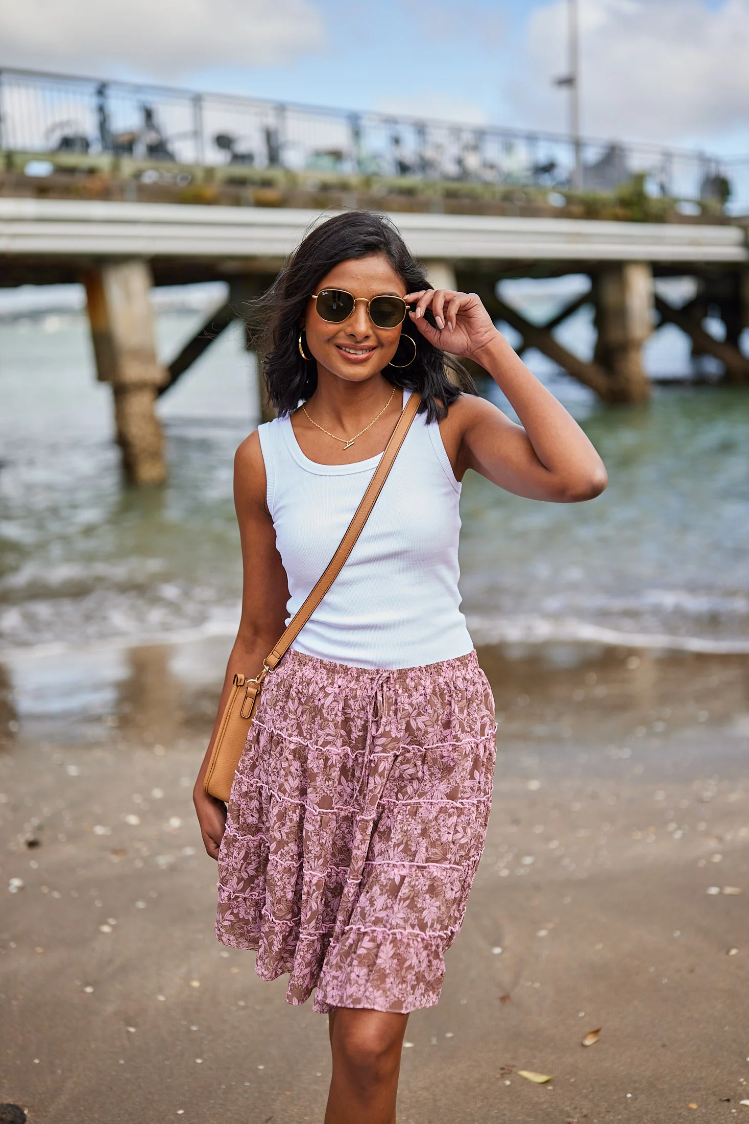Gloss by Shine On Mirielle Mini Skirt Brown Pink Floral - Image 3