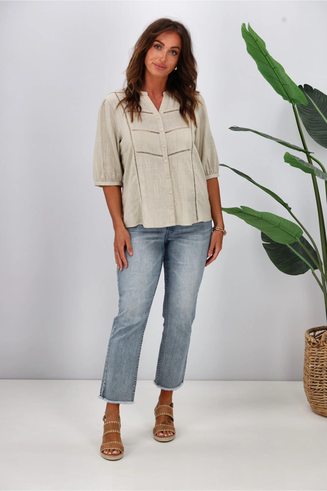 Gloss by Shine On Odette Linen Look Shirt Stone - Image 3