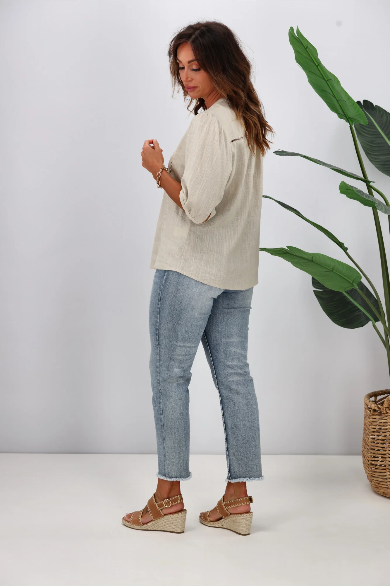 Gloss by Shine On Odette Linen Look Shirt Stone - Image 5