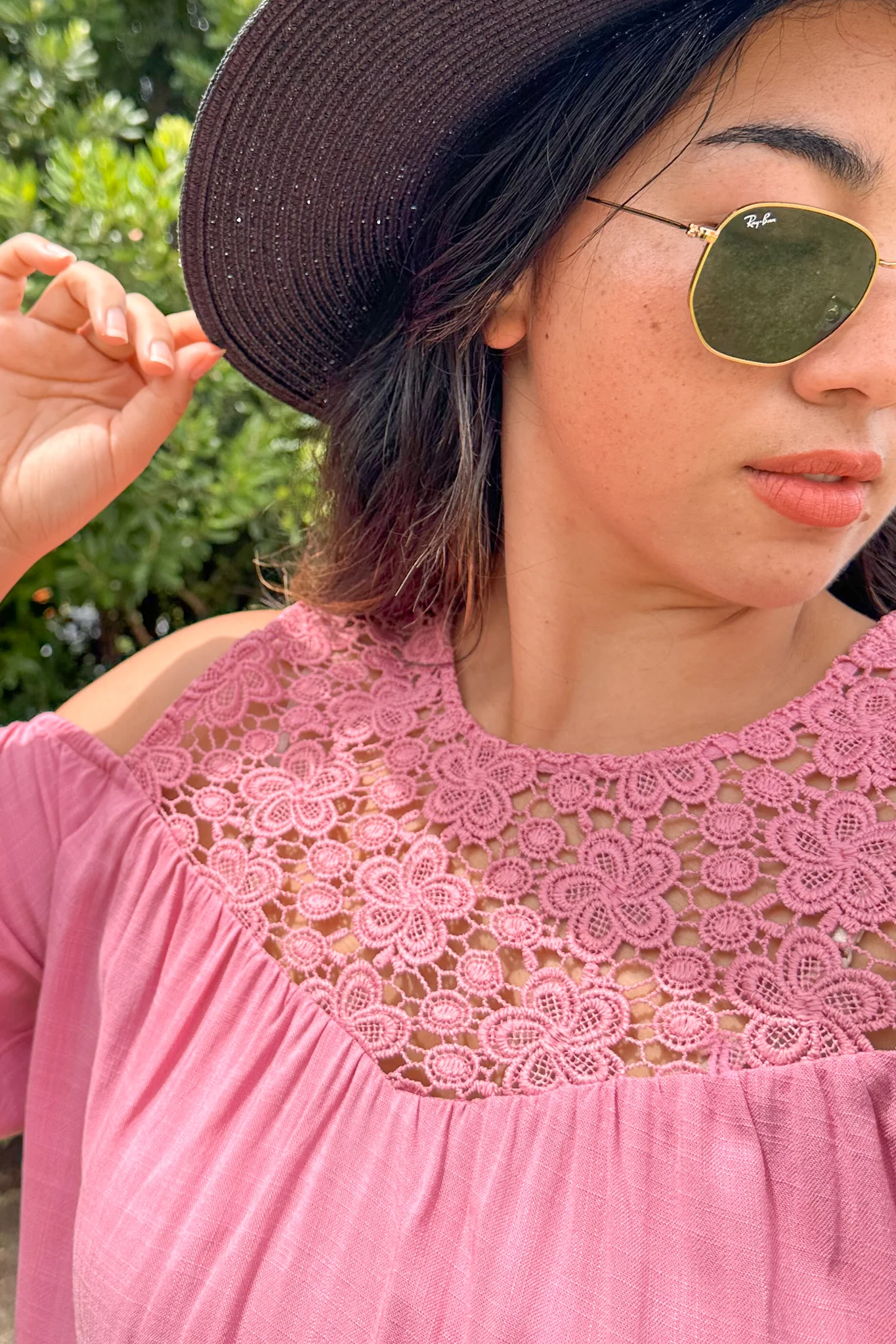 Gloss by Shine On Tayla Lace Cold Shoulder Top Pink - Image 5