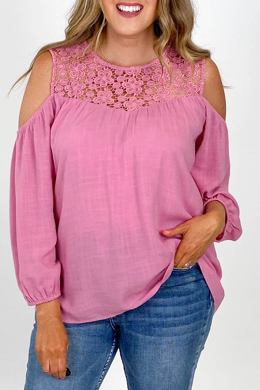 Gloss by Shine On Tayla Lace Cold Shoulder Top Pink - Image 8