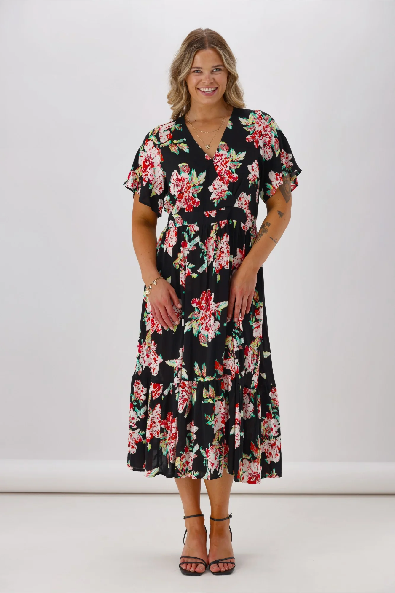 Gloss Tate Mock Wrap Front Dress  Black Floral - Image 3